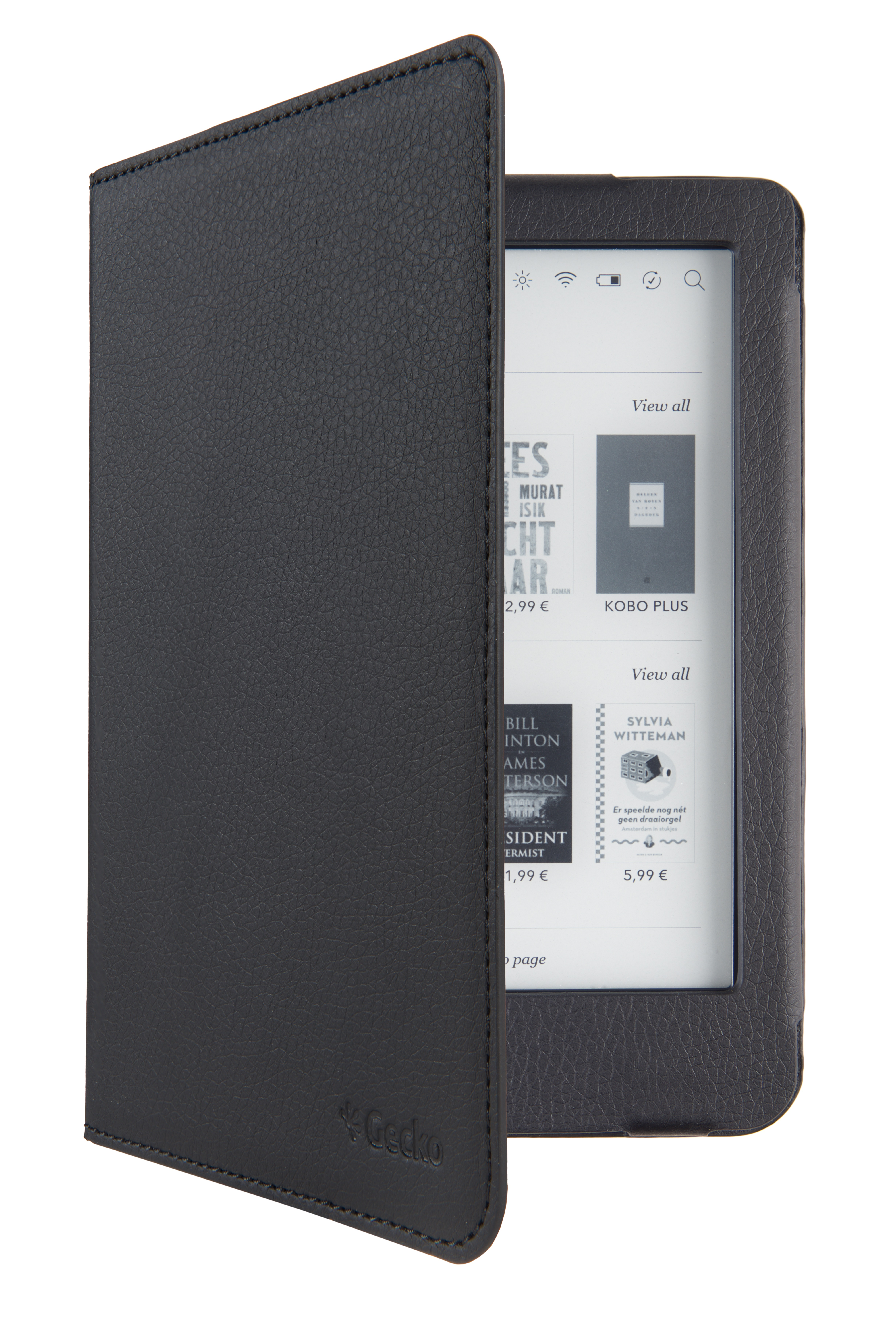 GECKO COVERS Luxe Cover Bookcover E-Book für Reader Kobo PU Leather, Hülle Schwarz