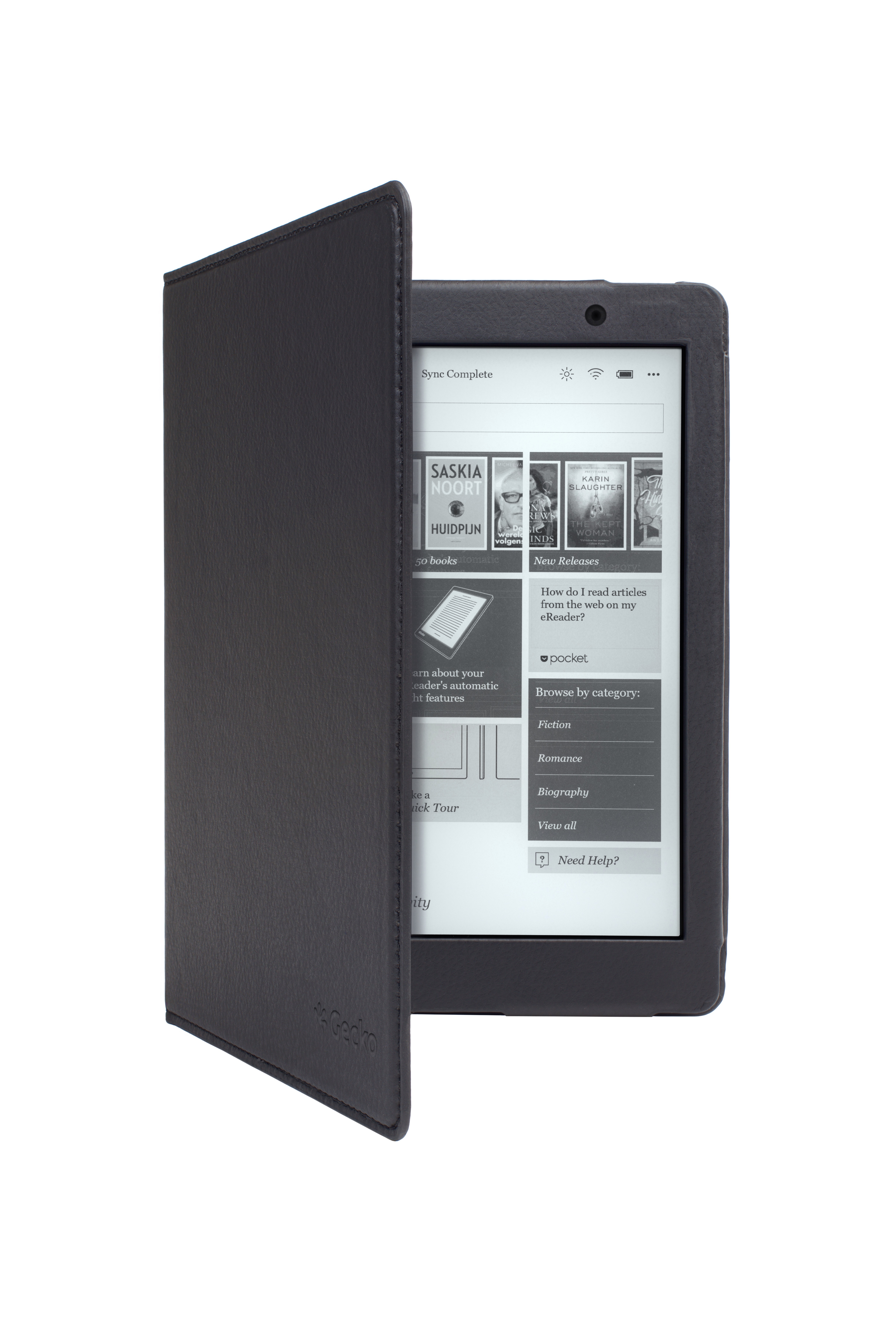 für Kobo COVERS PU Luxe Waterproof GECKO E-Book Hülle Reader Cover Schwarz Leather, Bookcover
