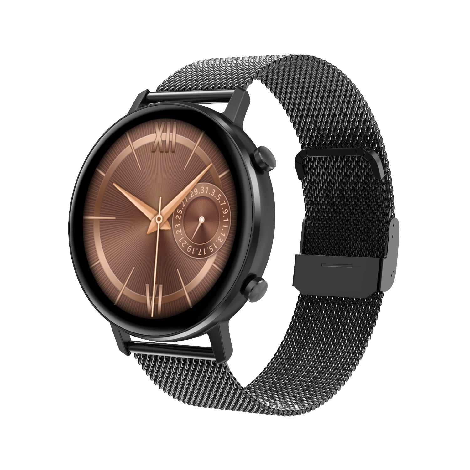 LEVOWATCH F-Series Smartwatch Aluminium-Rand Edelstahlarmband, + Silikon Schwarz