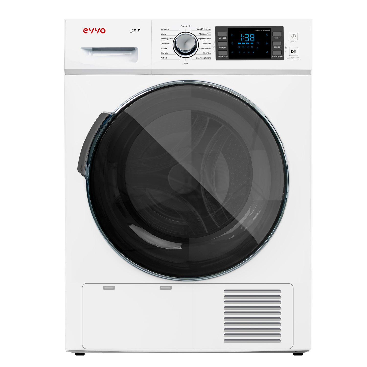 Secadora De Ropa evvo s3.8 condensacion independiente 16 blanco marca 8kg