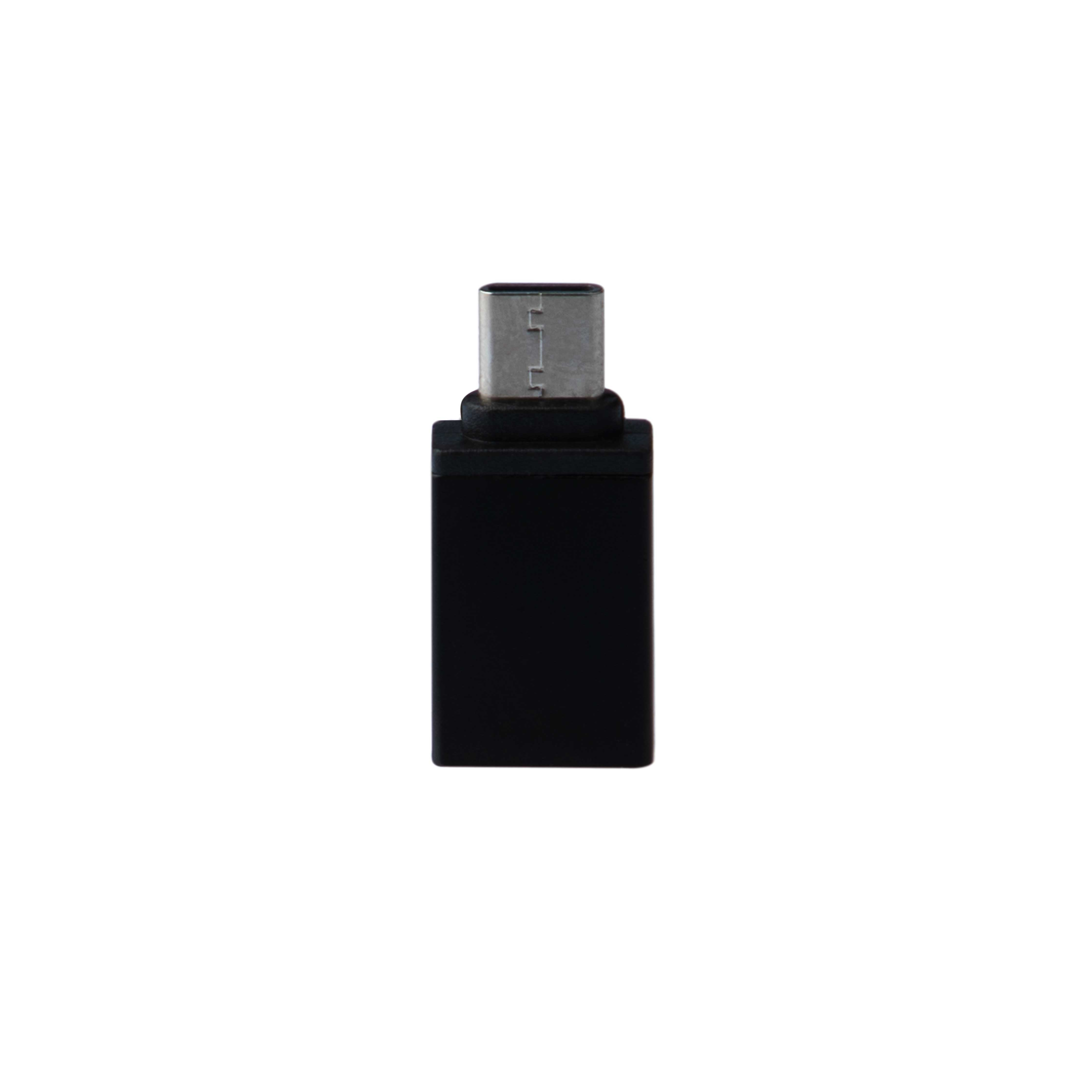 Czarny adapter USB-C. Mały, prostokątny obiekt z portem USB-C.