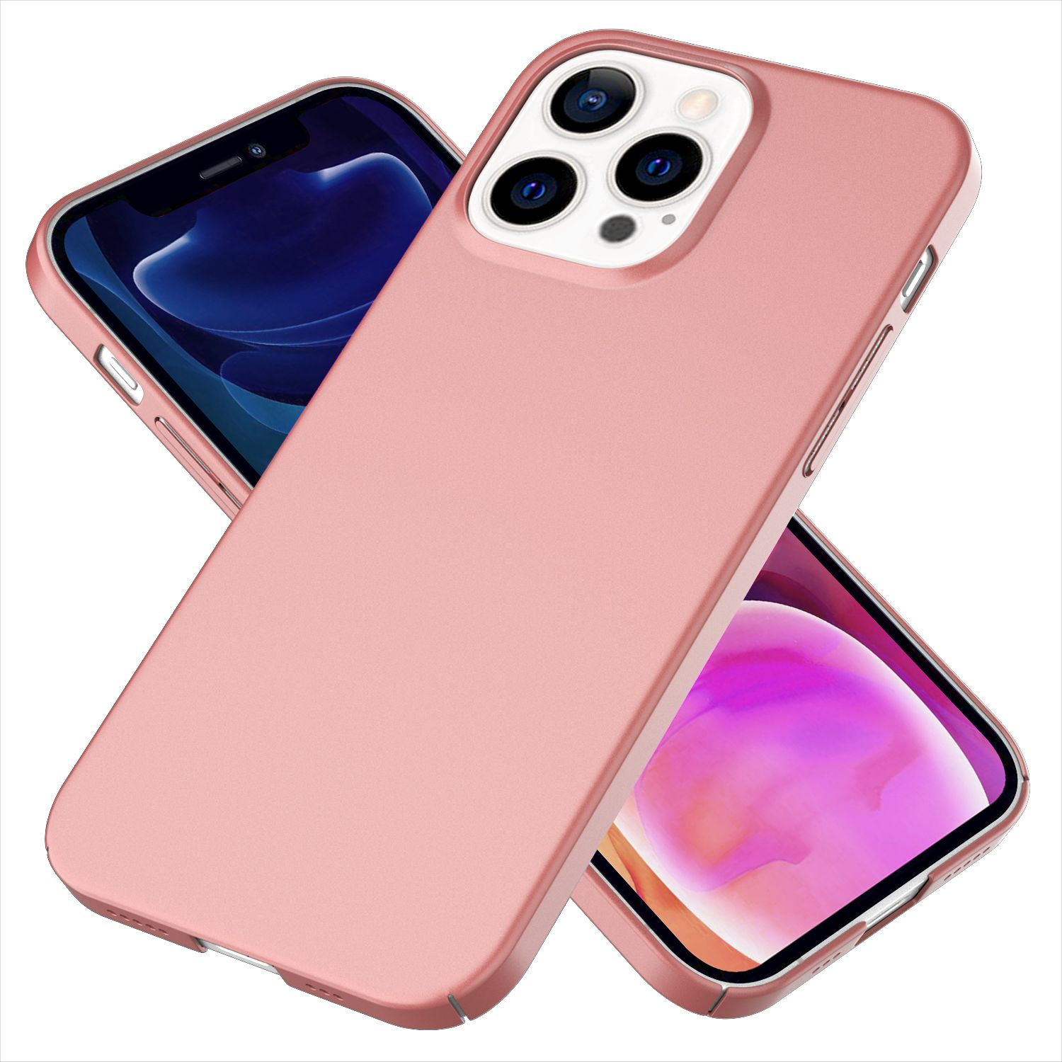 Dos fundas de teléfono color rosa, una encima de la otra, mostrando el diseño del teléfono.
