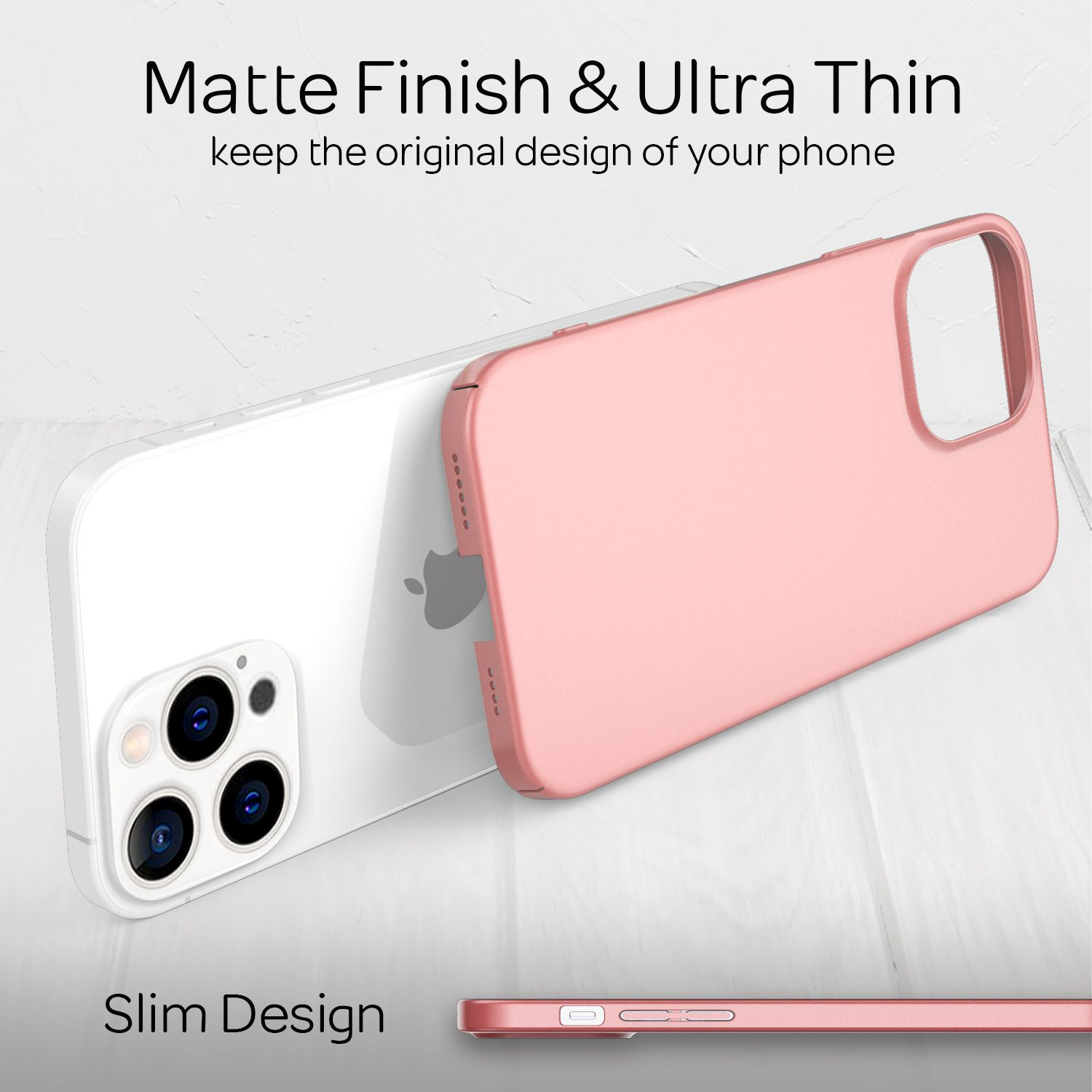 Una funda de teléfono rosa y un teléfono blanco, con texto sobre el diseño.