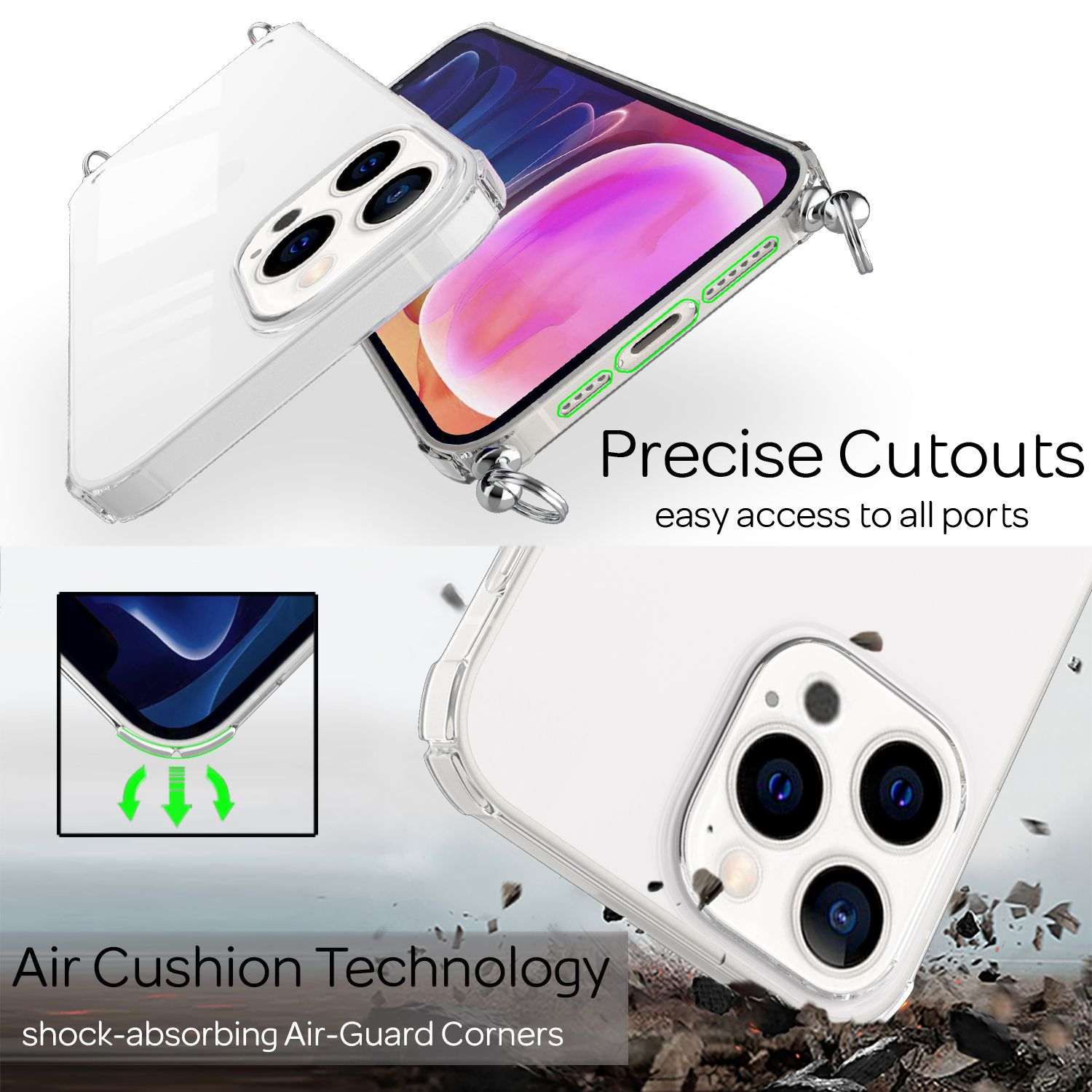 NALIA mit Umhängen, Apple, Klare Hülle Kette iPhone Mehrfarbig Max, Pro 13 Backcover, zum