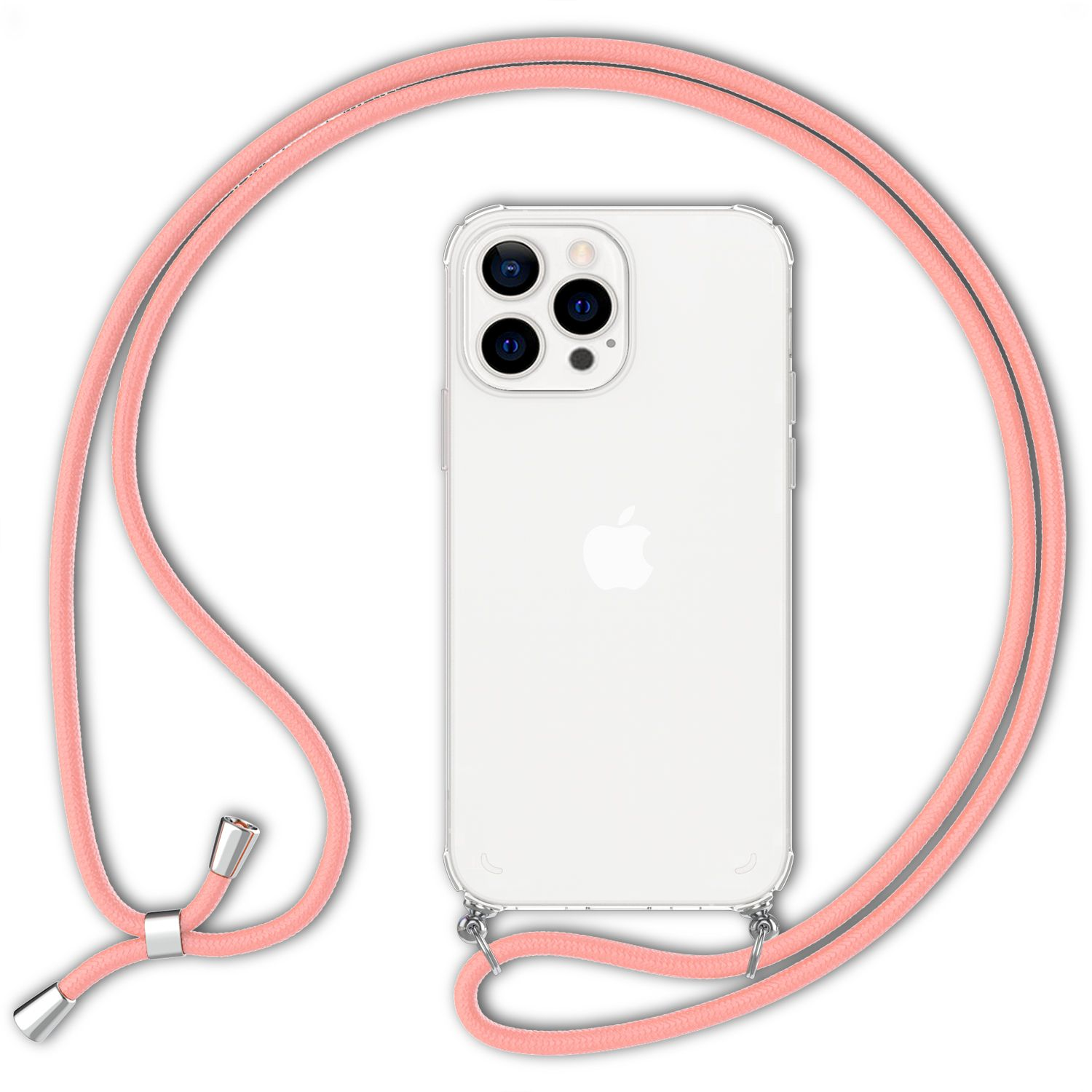 NALIA Klare Apple, Kette 13 Backcover, Pink Hülle zum iPhone Umhängen, mit Pro Max