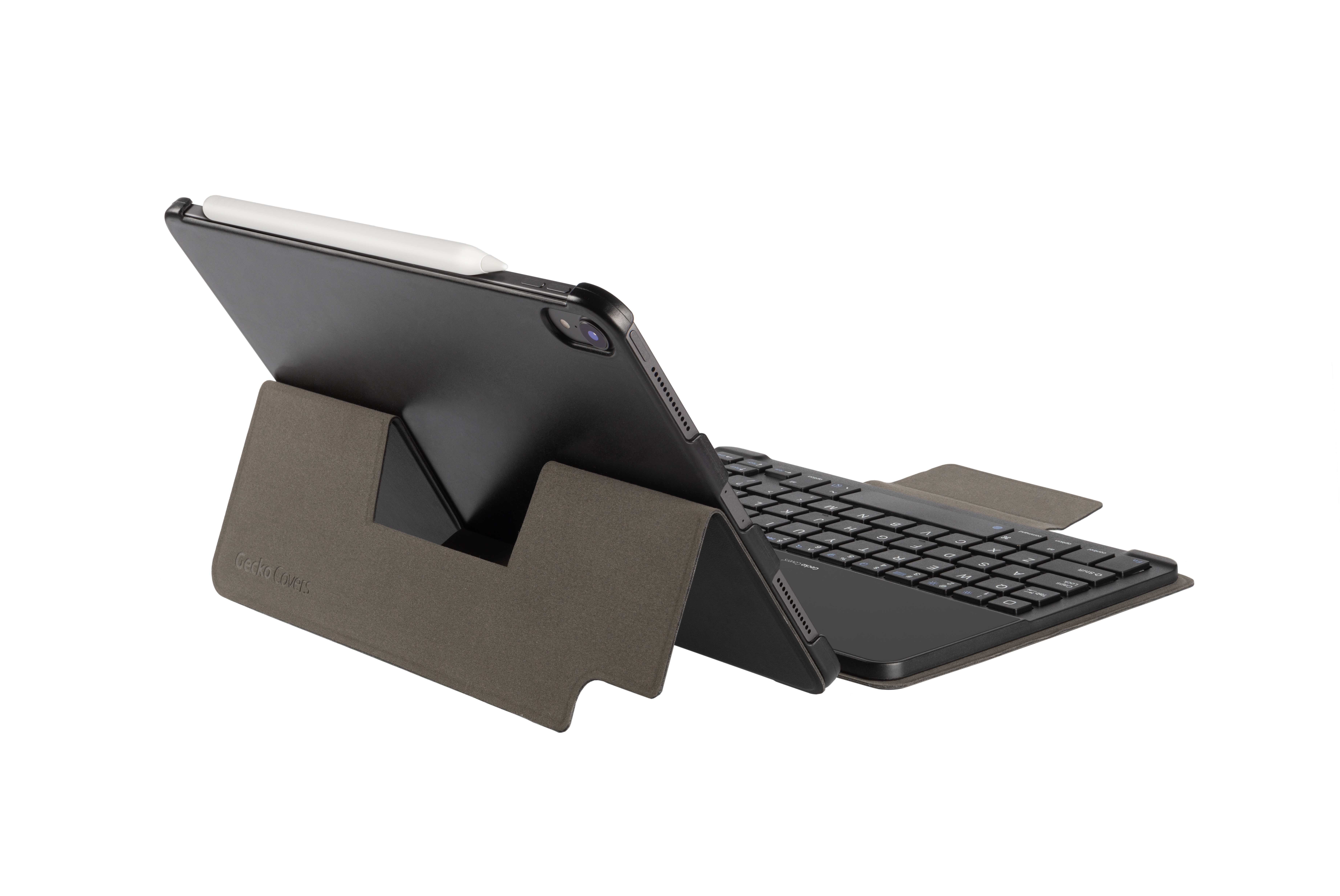 GECKO COVERS AZERTY Tastatur-Case Bookcover Apple Schwarz PU für Leather
