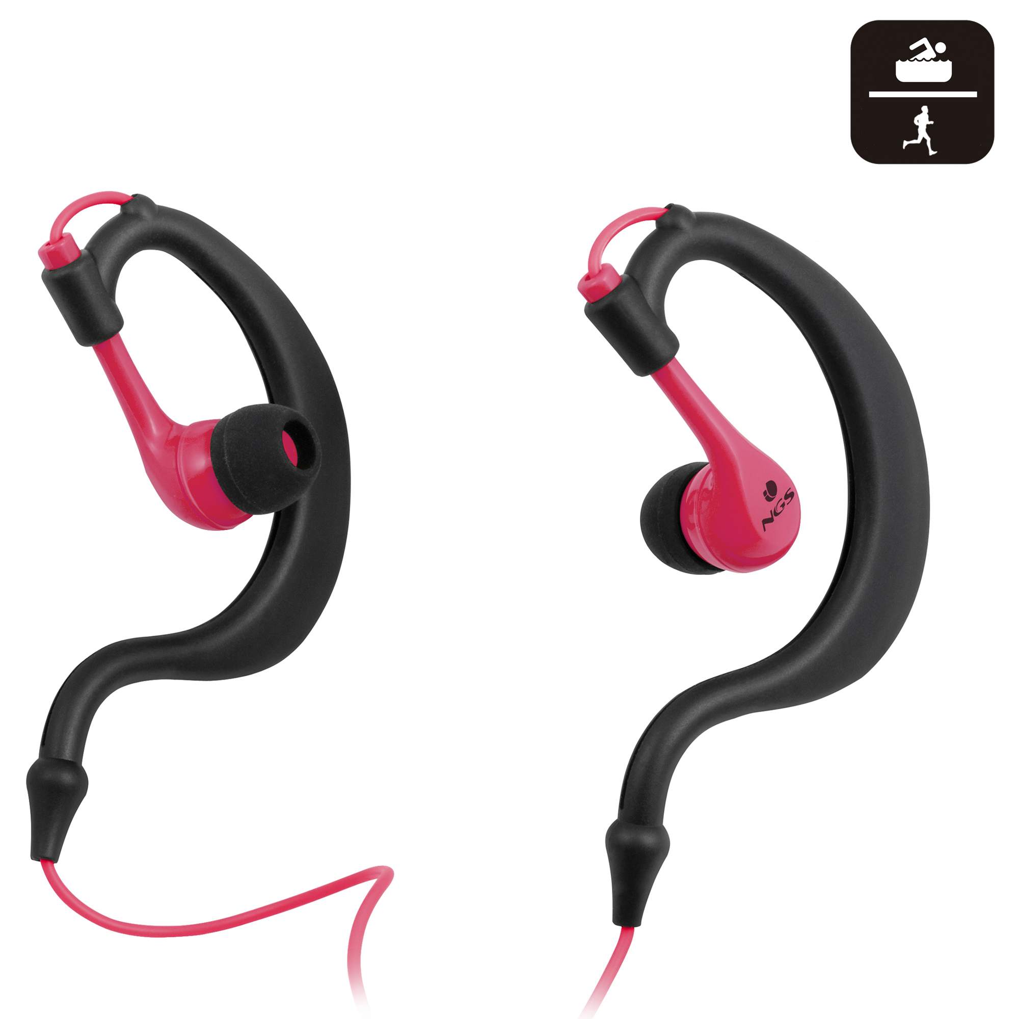 Ngs Intraaural Gancho oreja negro rosa auriculares ear running pink deportivos stereo resistentes agua con tecnología ipx8 trink 3 pares almohadillas neckband null 19715046