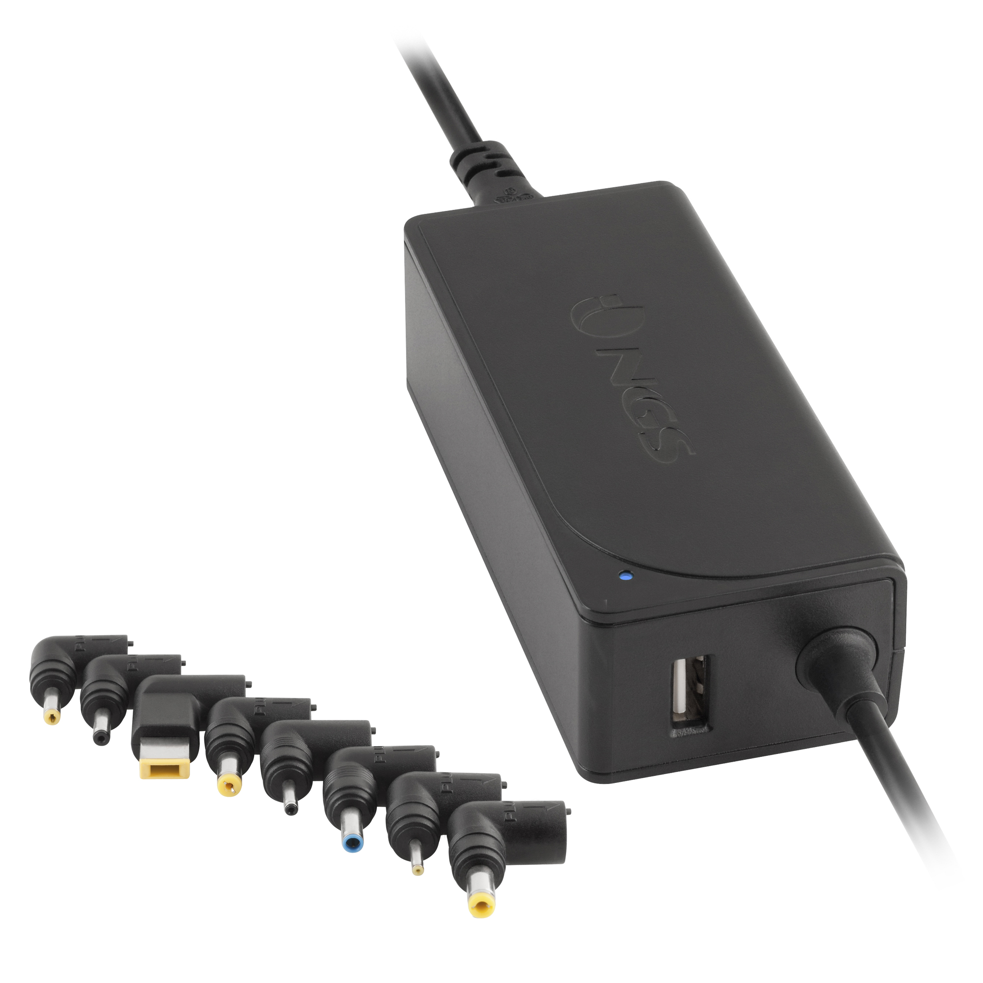 Cargador Ngs Automatic charger w45w 8 conectores universal para 45 ordenador salida usb 5v2a y adaptadores compatibles hp dell asus lenovo acer voltaje 1920v amperaj interior 45w 100240v w45w. 45w.