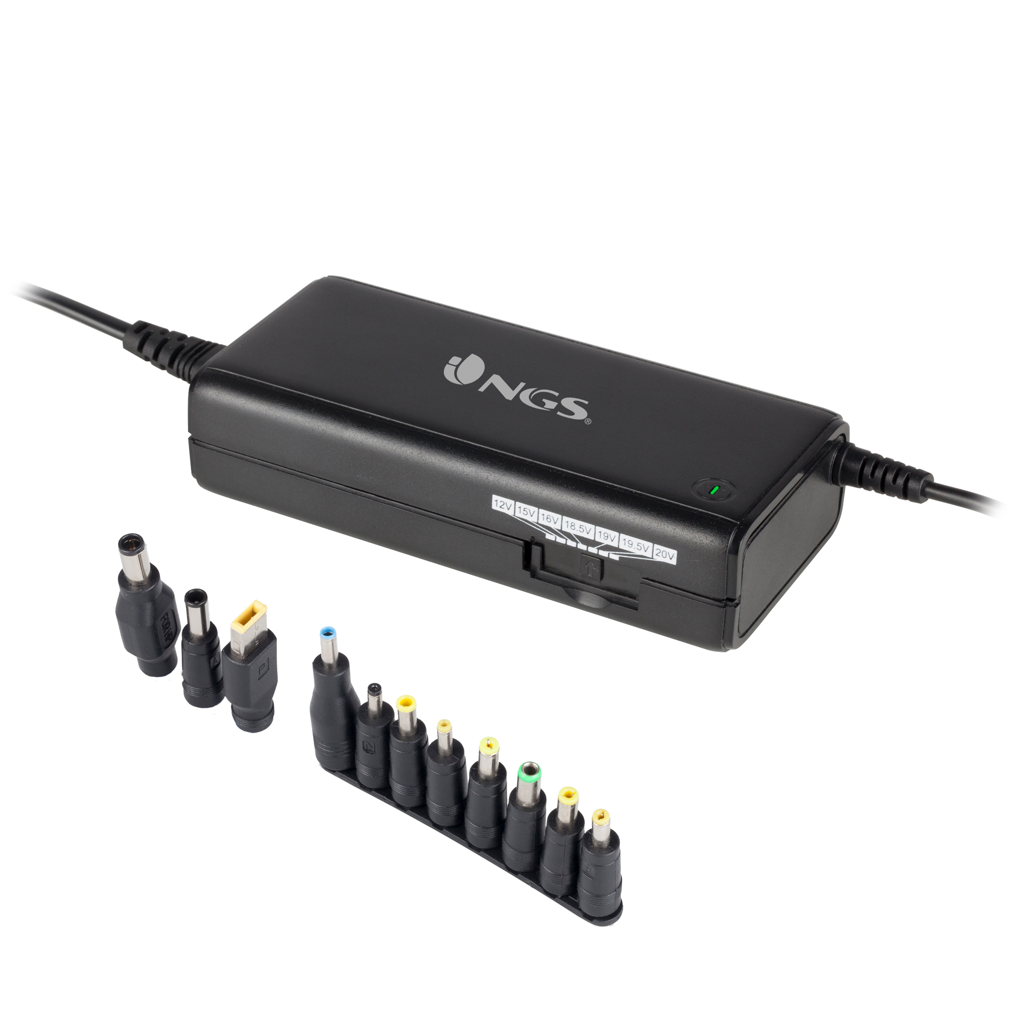 Ngs Ban Cargador para 90w negro laptopcharger manual universal de selección voltaje 1220 9 adaptador inversor corriente 90 interior 90w. 11 pins. 1220v 5a