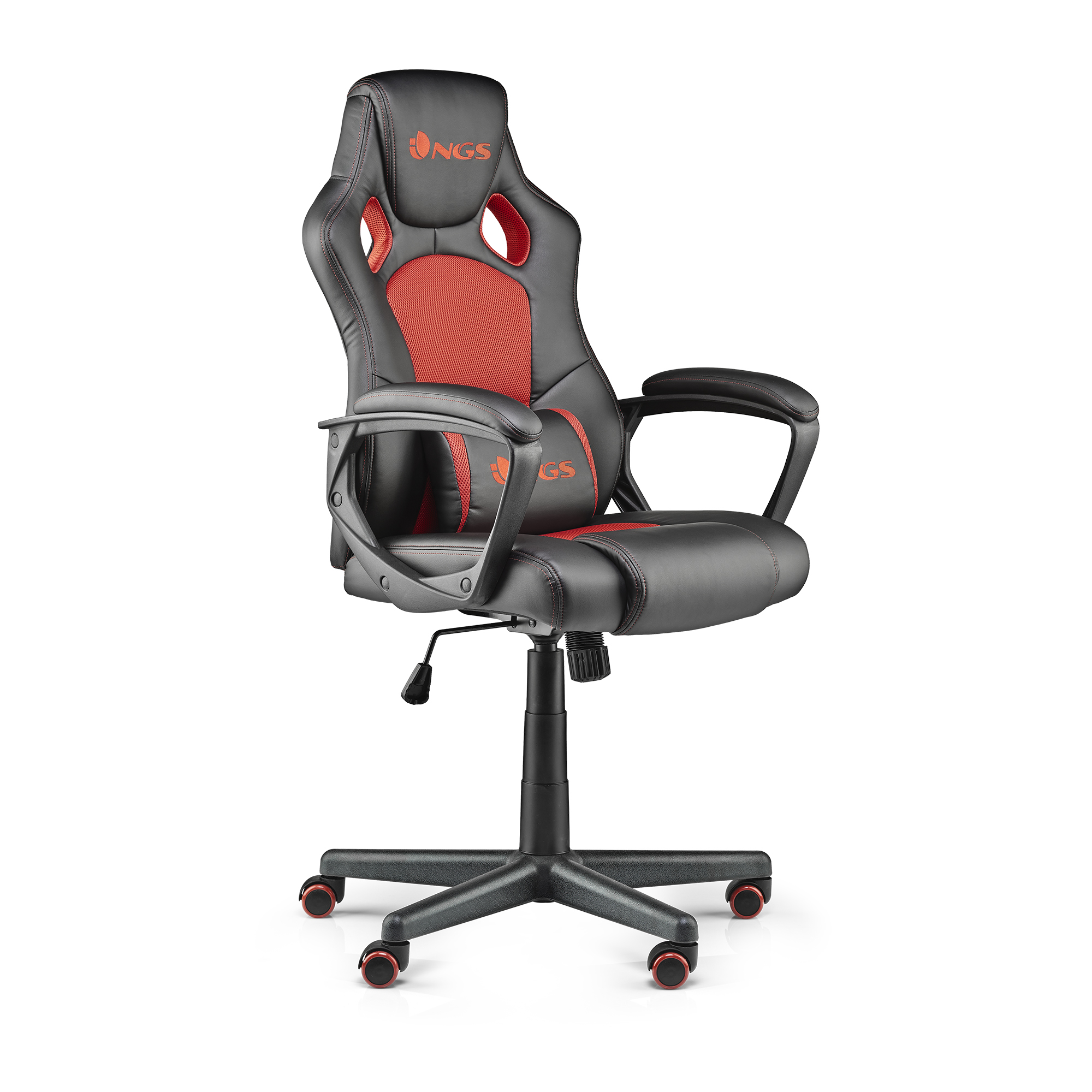 Silla Gaming - Silla gaming- NGS WASP RED, Pistón de gas clase 3, Ruedas Anti Arañazos, Flujo de Aire, Rojo NGS, Rojo