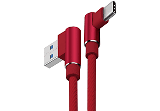 SMARTACC 2m USB-C Typ C Ladekabel / Datenkabel, 90° Winkel, Rot Ladekabel