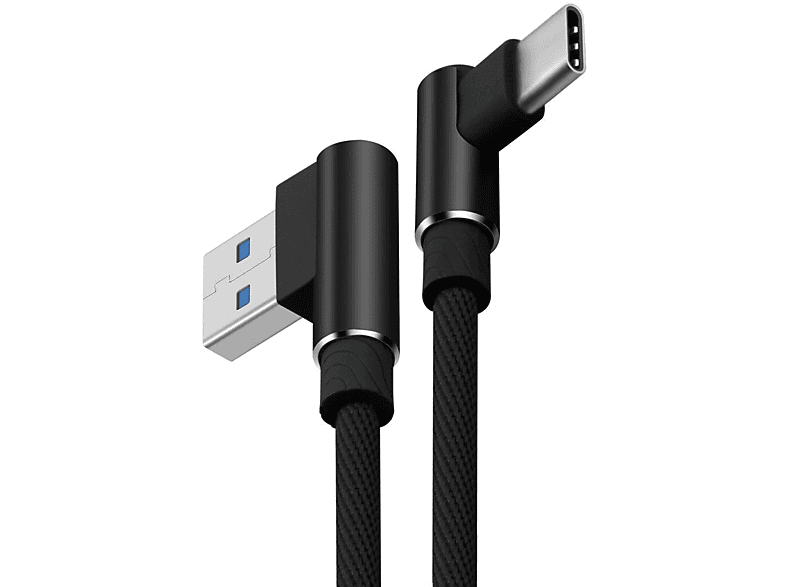 SMARTACC 2m USB-C Typ C Ladekabel / Datenkabel, 90° Winkel, Schwarz Ladekabel