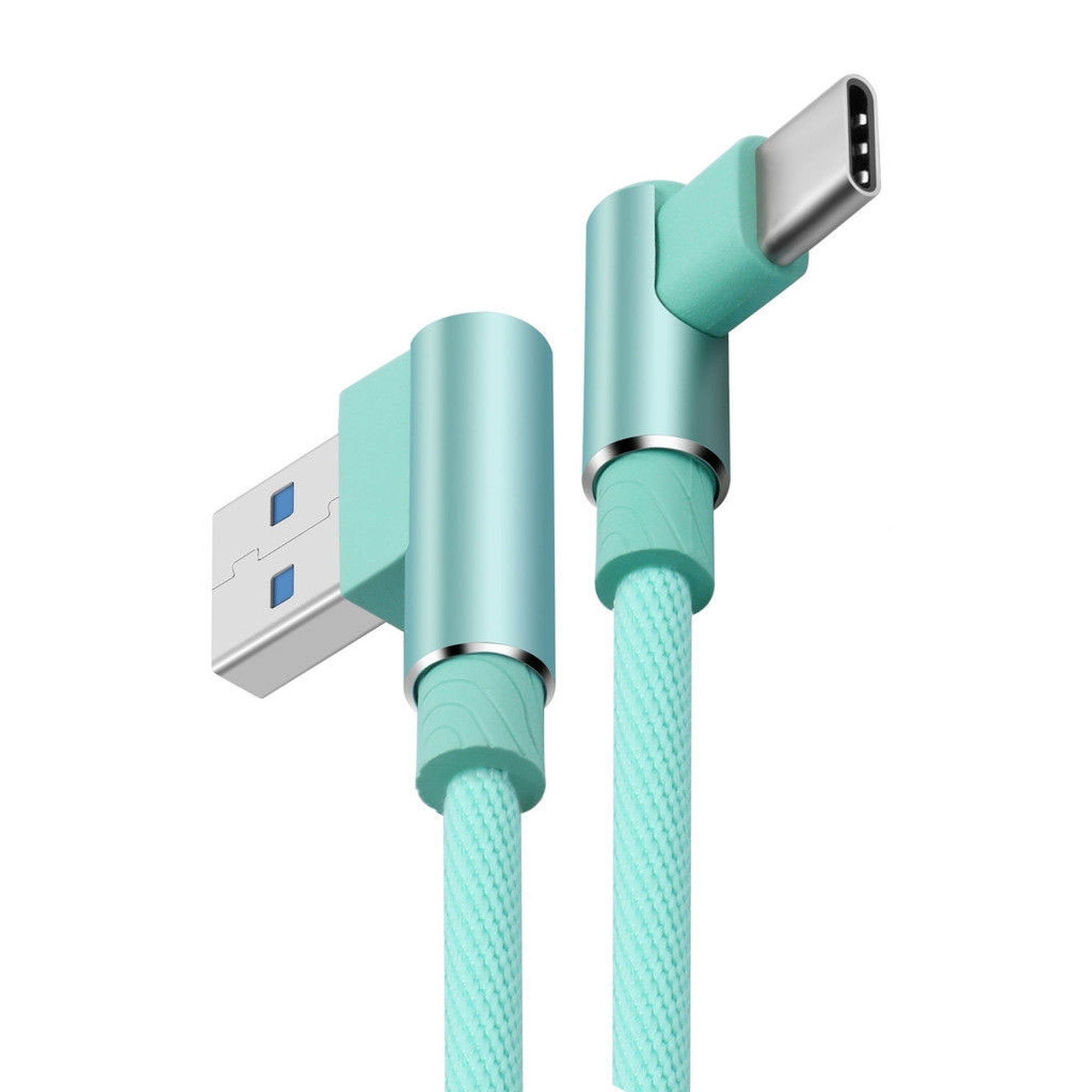 SMARTACC 2m USB-C Typ C Ladekabel Mintgrün / Ladekabel Datenkabel, 90° Winkel