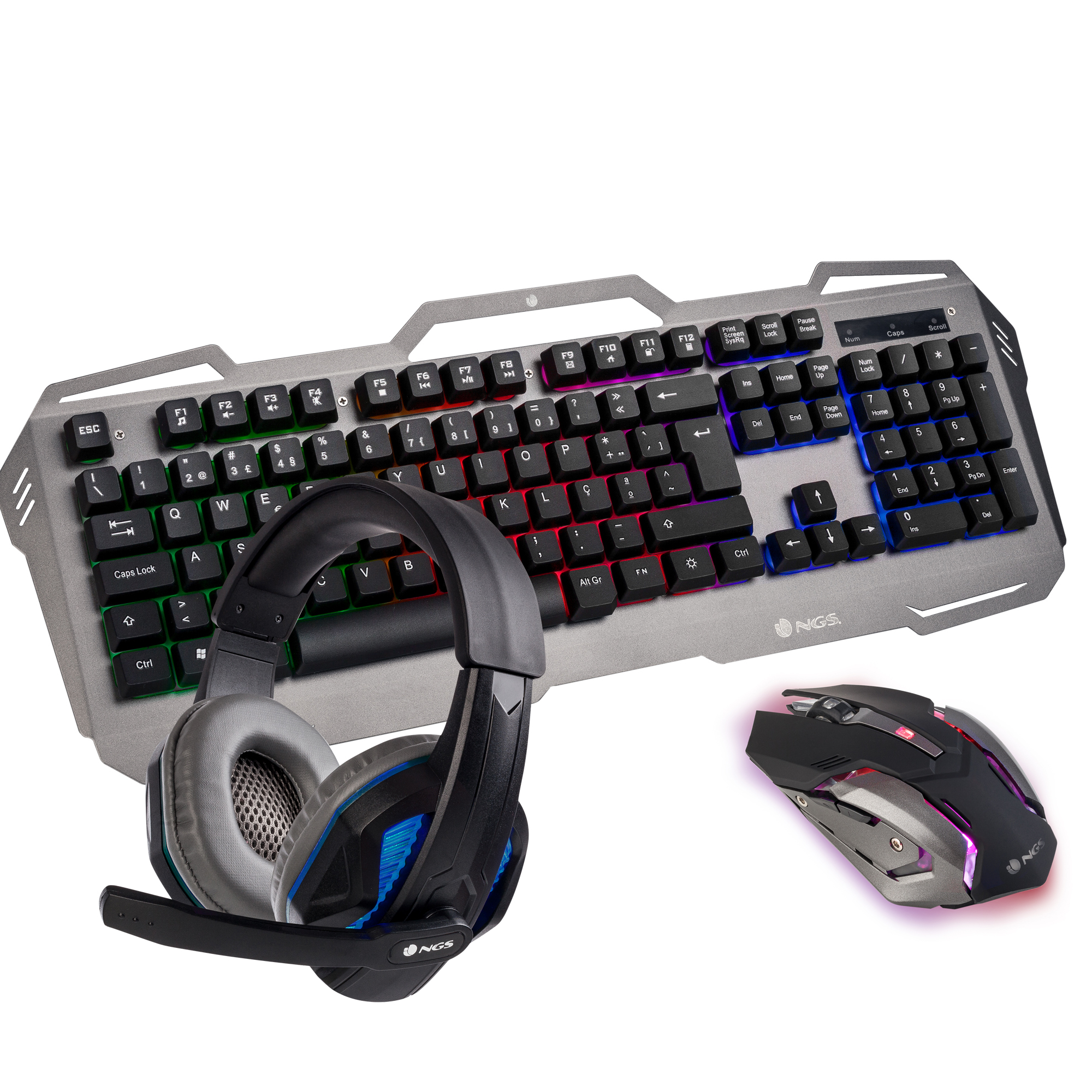 Teclado+ Auriculares Ngs pack gbx1500 gaming qwerty negro gris kit y español multimedia con rgb usb 2400dpi membrana 2400 jack 35 mm