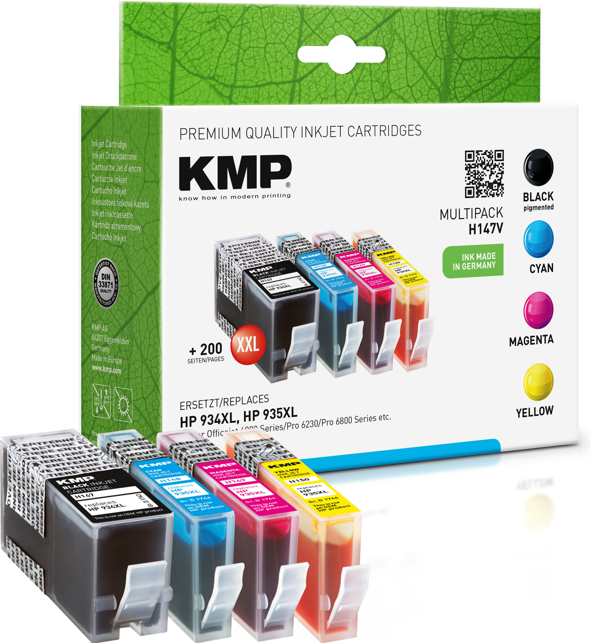 KMP ersetzt HP 934/935XL Tintenpatrone 4-Farben (Schwarz,Cyan,Magenta,Gelb) 933XL) (932XL/ Multipack