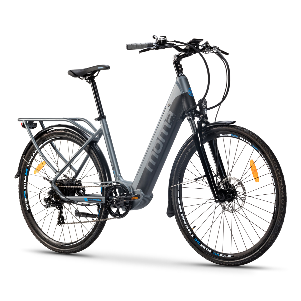 Moma Bikes Bicicleta urbana ebike28 pro shimano 7vel frenos integrada litio 48v 13ah 624wh alu. 7v doble disco hydraulicos bateria ion 7vfreno 28
