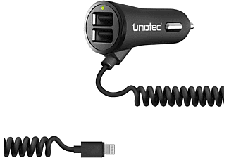 Cables - Cargador de coche para iPhone con cable helicoidal y 2x USB | MediaMarkt