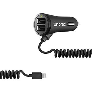 Cargadores - UNOTEC CARGADOR DE COCHE PARA IPHONE CON CABLE HELICOIDAL Y 2X USB 31.0341, Compatible con: Universal Universal, 300