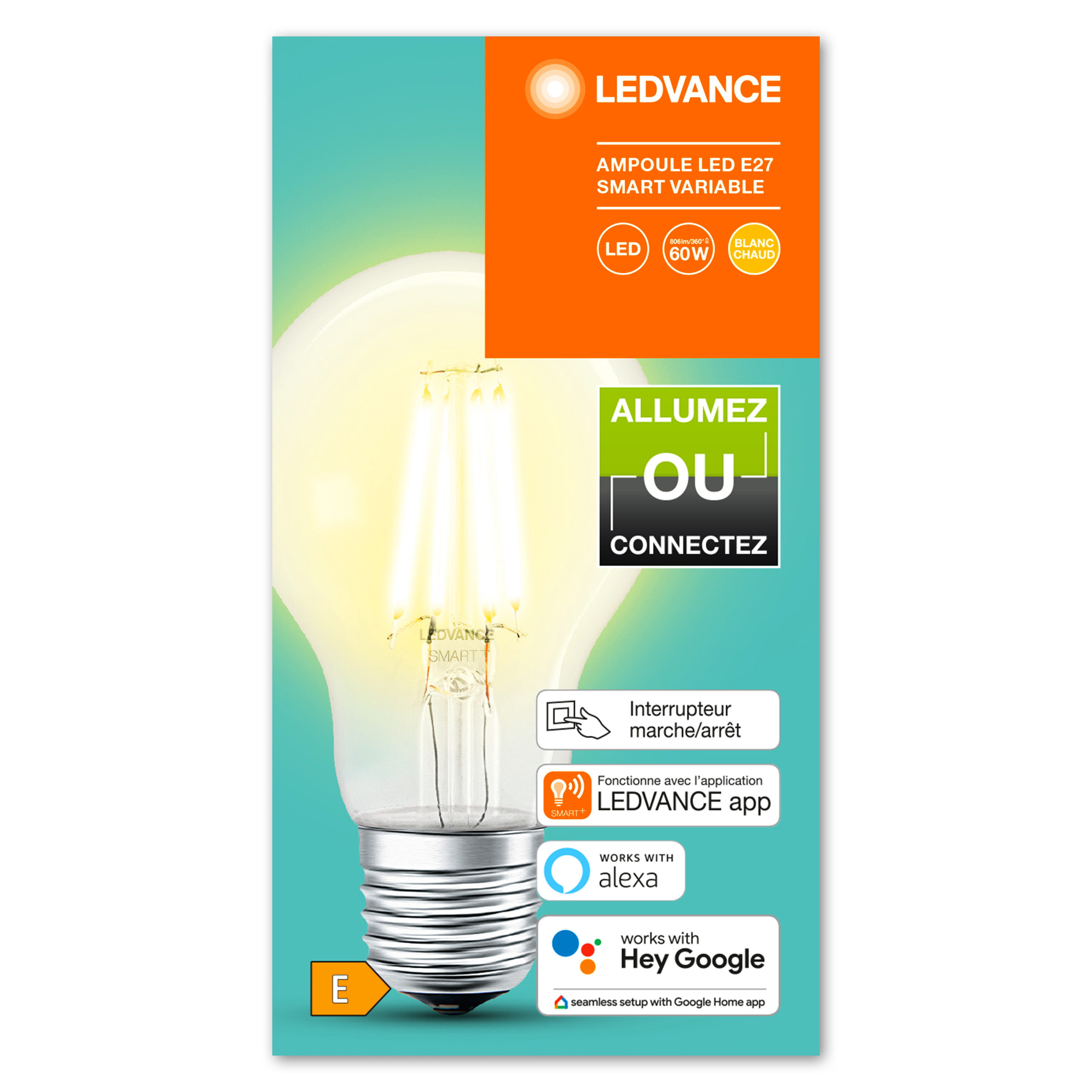 Lampadina LED con funzione variabile intelligente e compatibilità Alexa.