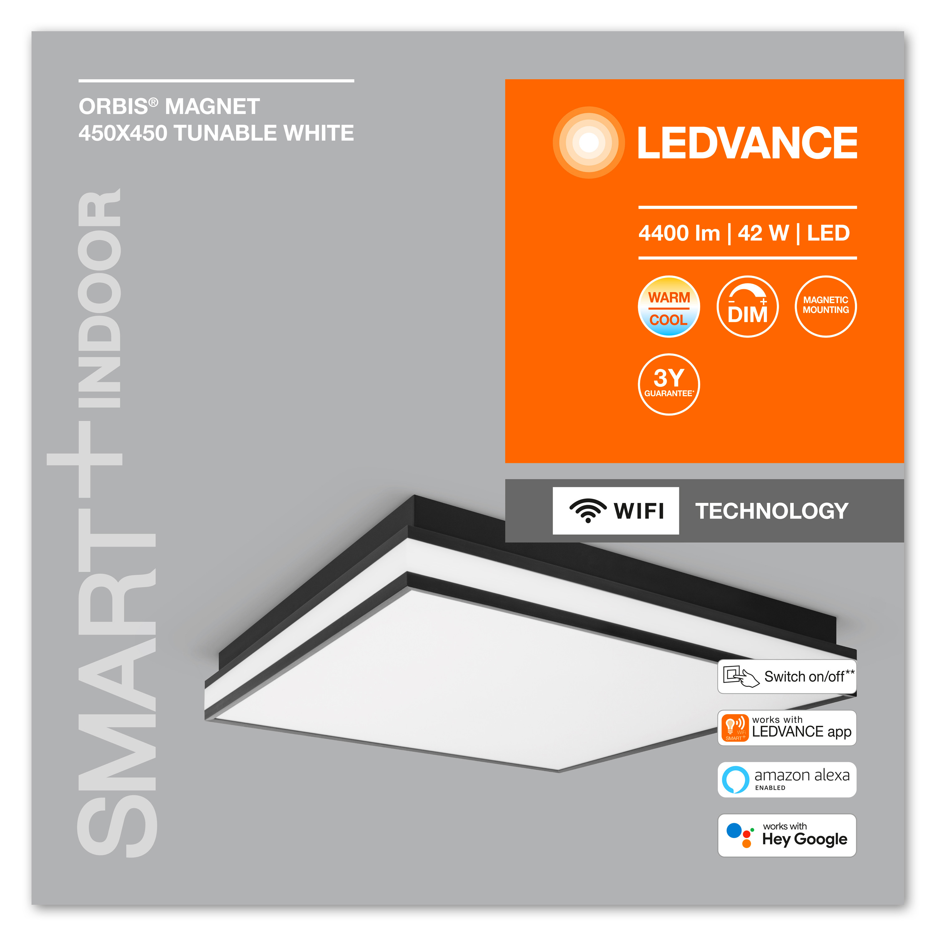 Lampada da soffitto in bianco e nero con il logo LEDVANCE.