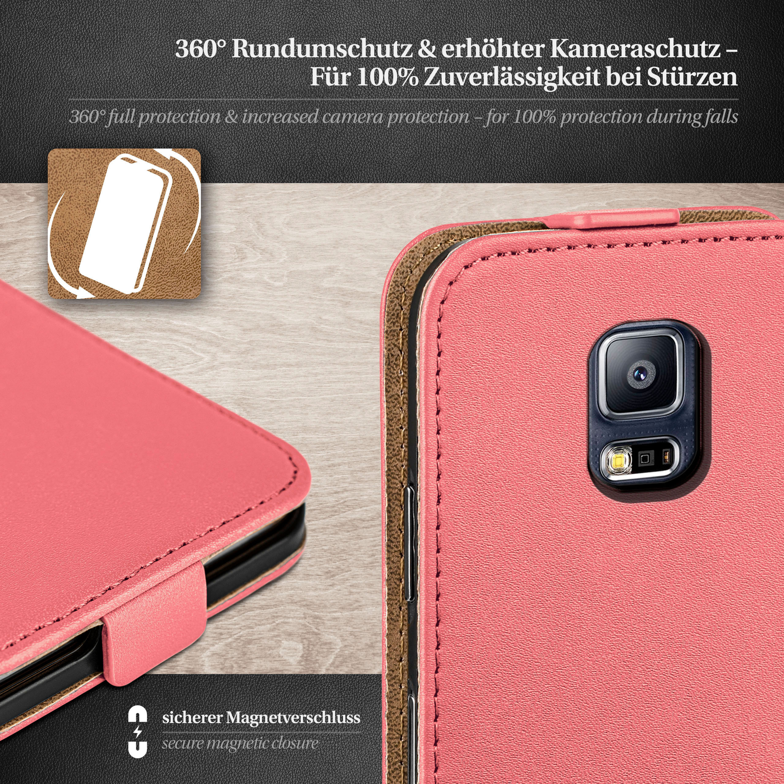 Coral-Rose Flip Galaxy Neo, Cover, Flip MOEX S5 Samsung, / S5 Case,