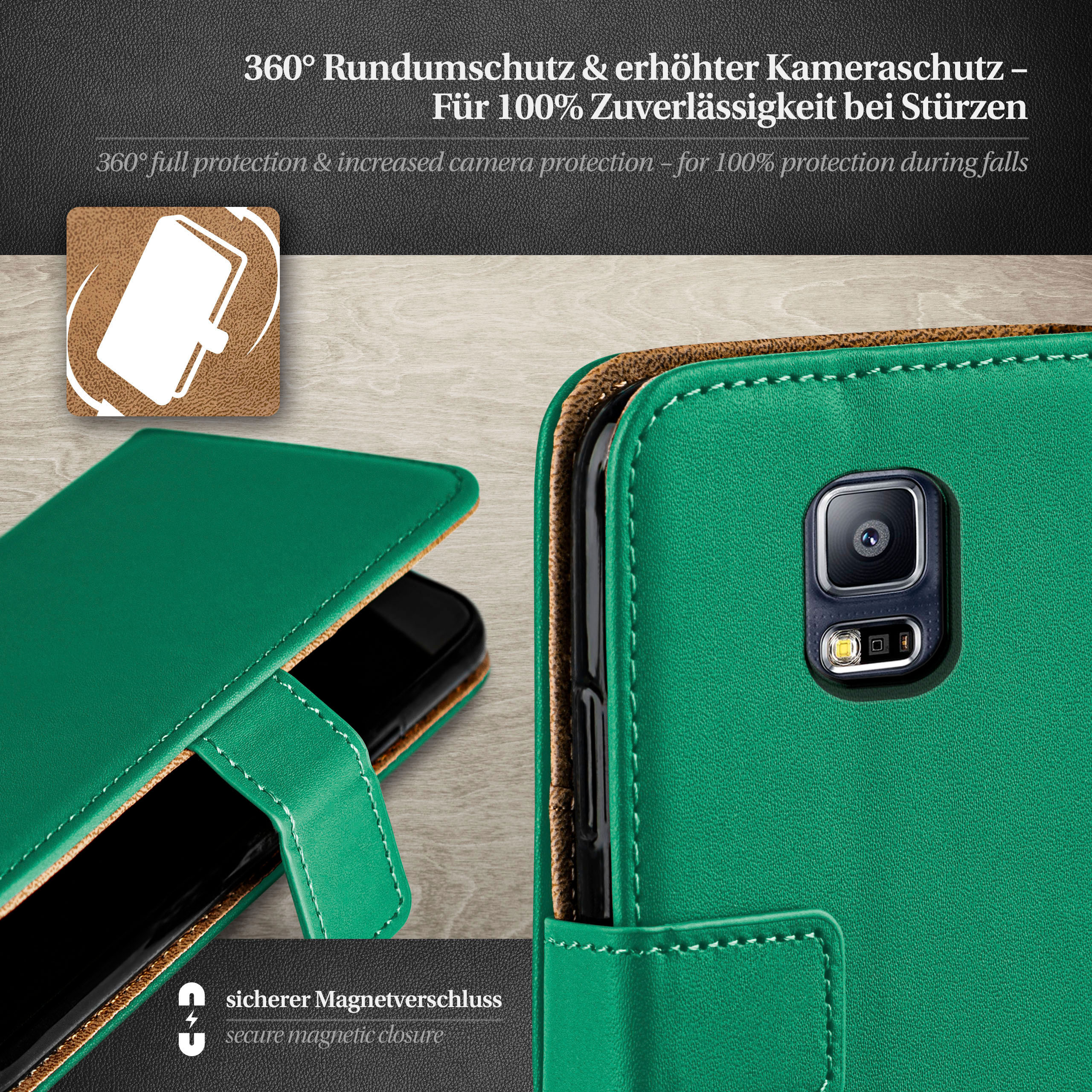 S5 Neo, / Bookcover, Emerald-Green Galaxy Samsung, Book S5 Case, MOEX