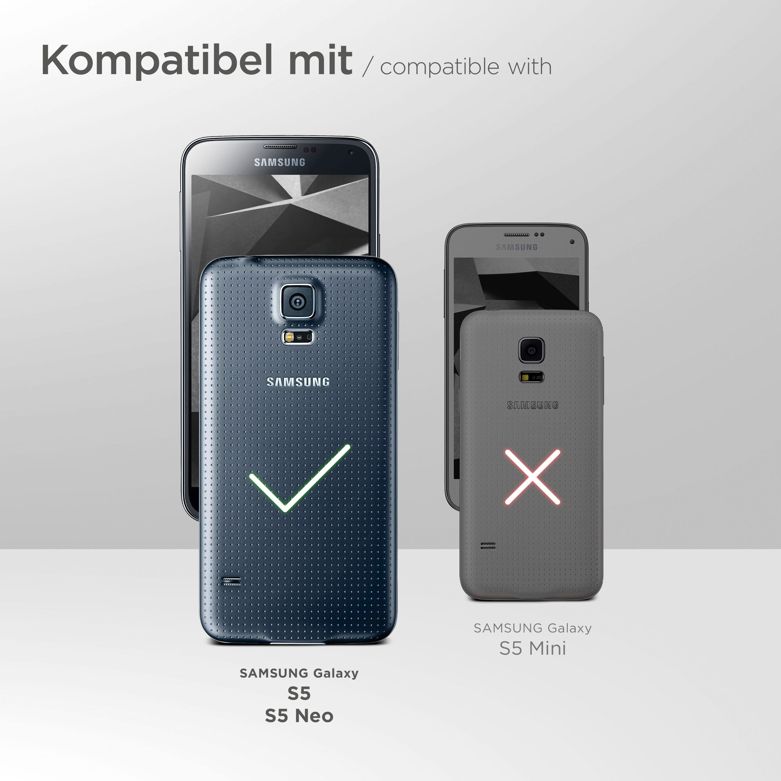 Eine Handyhülle mit Haken für Samsung Galaxy S5 und S5 Neo, nicht S5 Mini.