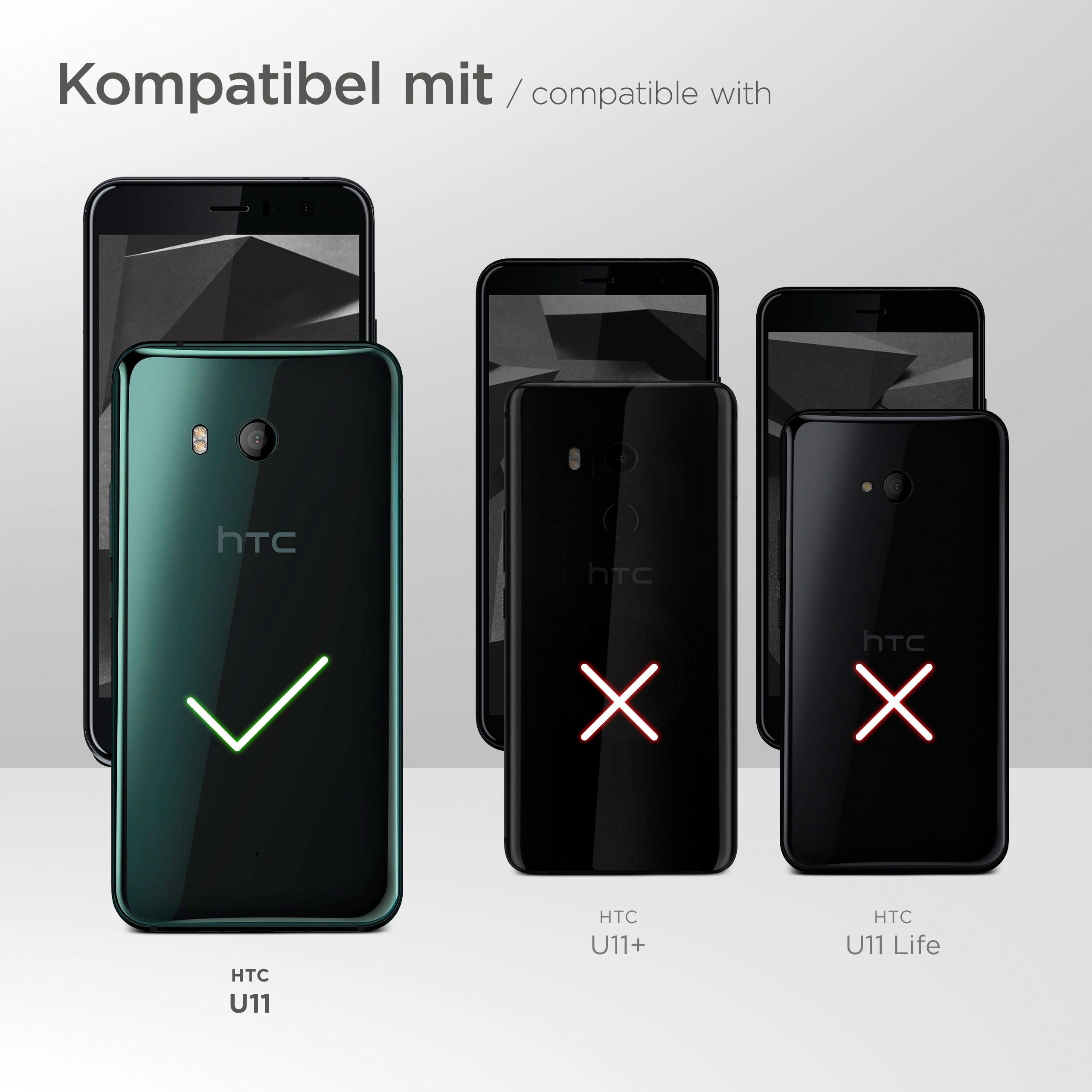 Bild zeigt Telefone: HTC U11 ist kompatibel, U11+ und U11 Life nicht.