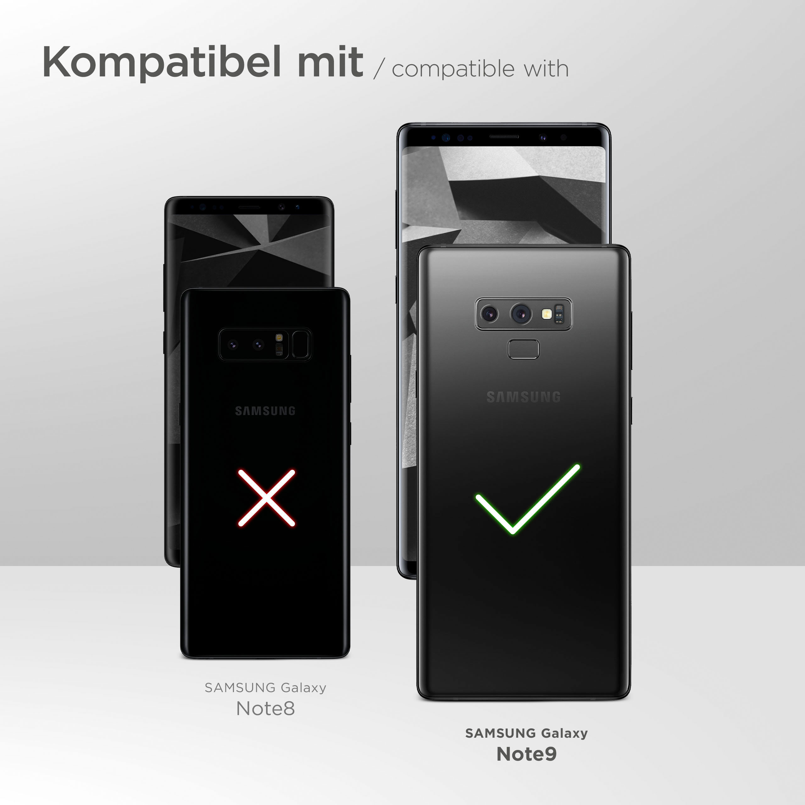 Telefone. Samsung Galaxy Note8 mit X, Samsung Galaxy Note9 mit Haken.