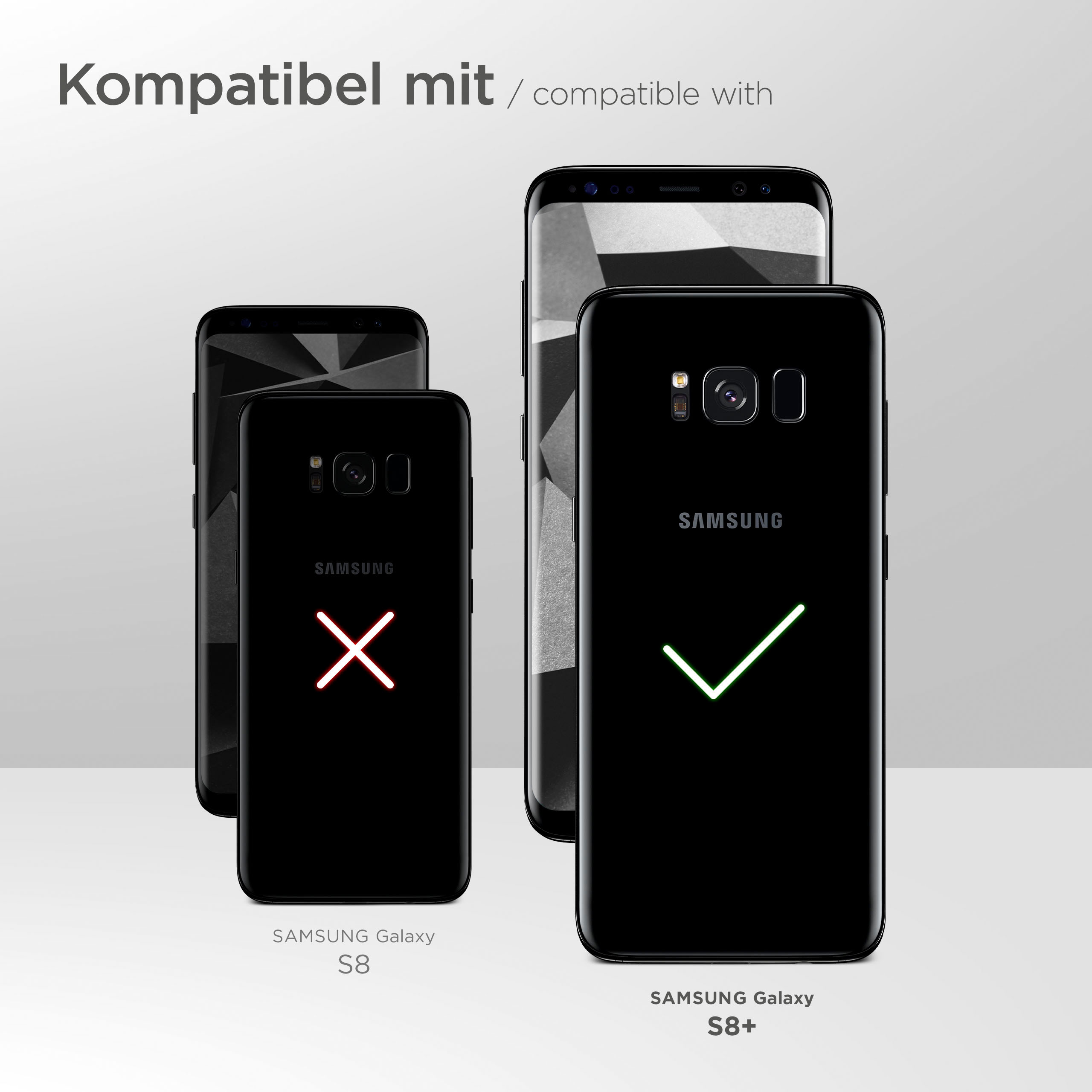 Telefone: S8+ mit Häkchen, S8 mit X. Kompatibel mit Samsung S8+.