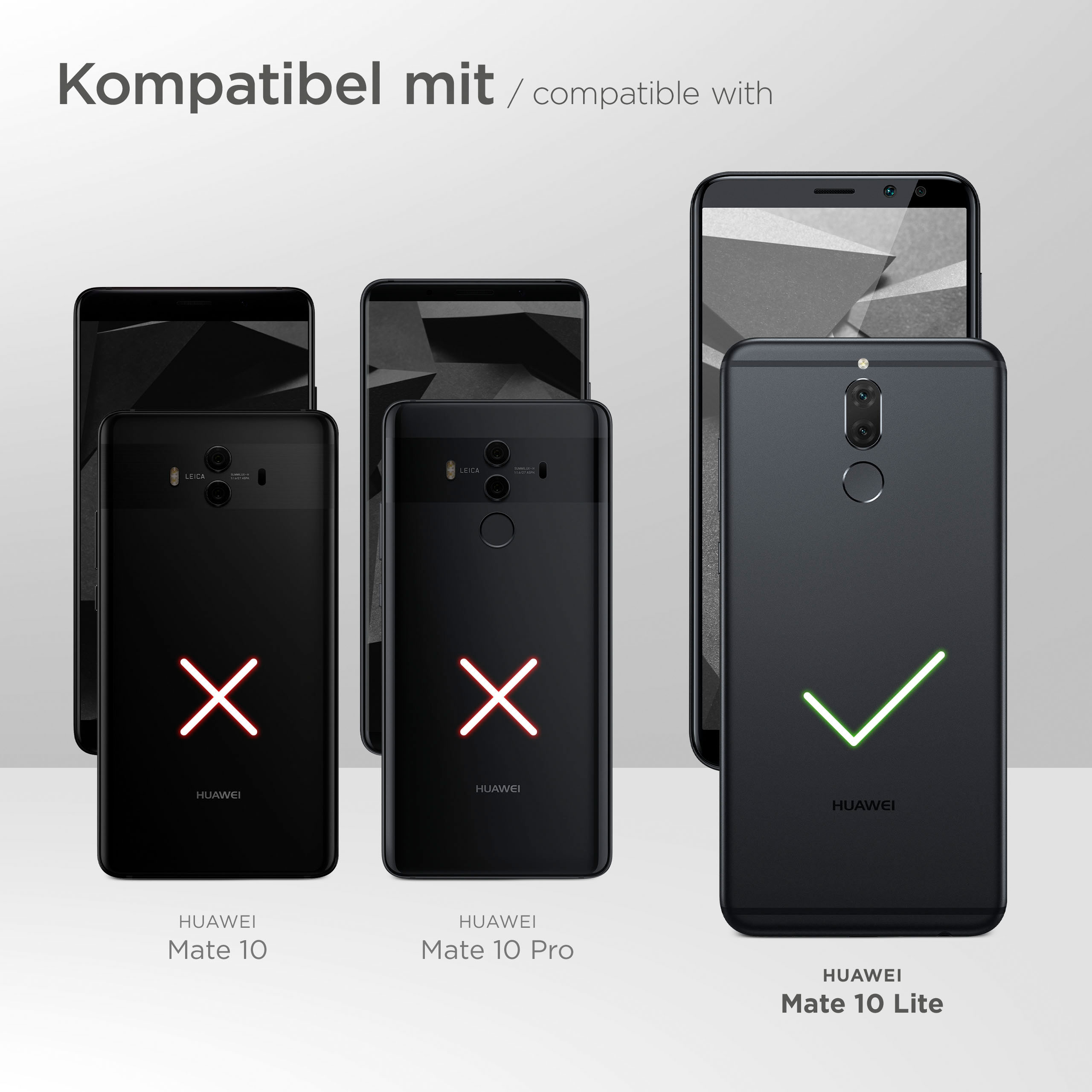 Telefone mit Häkchen und Kreuzen, die die Kompatibilität anzeigen. Text auf Deutsch.