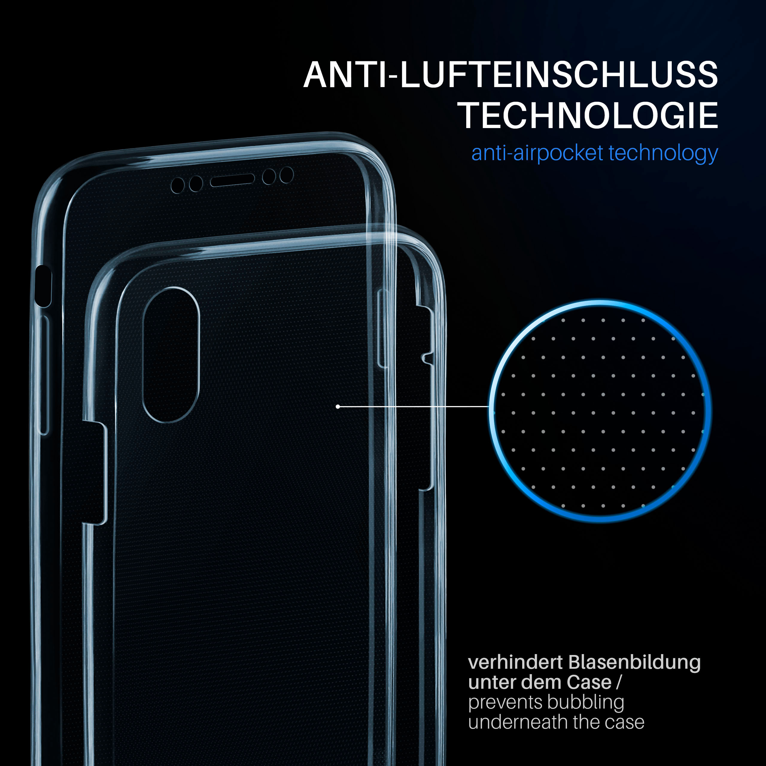 Transparente Handyhülle mit Anti-Lufttaschen-Technologie.