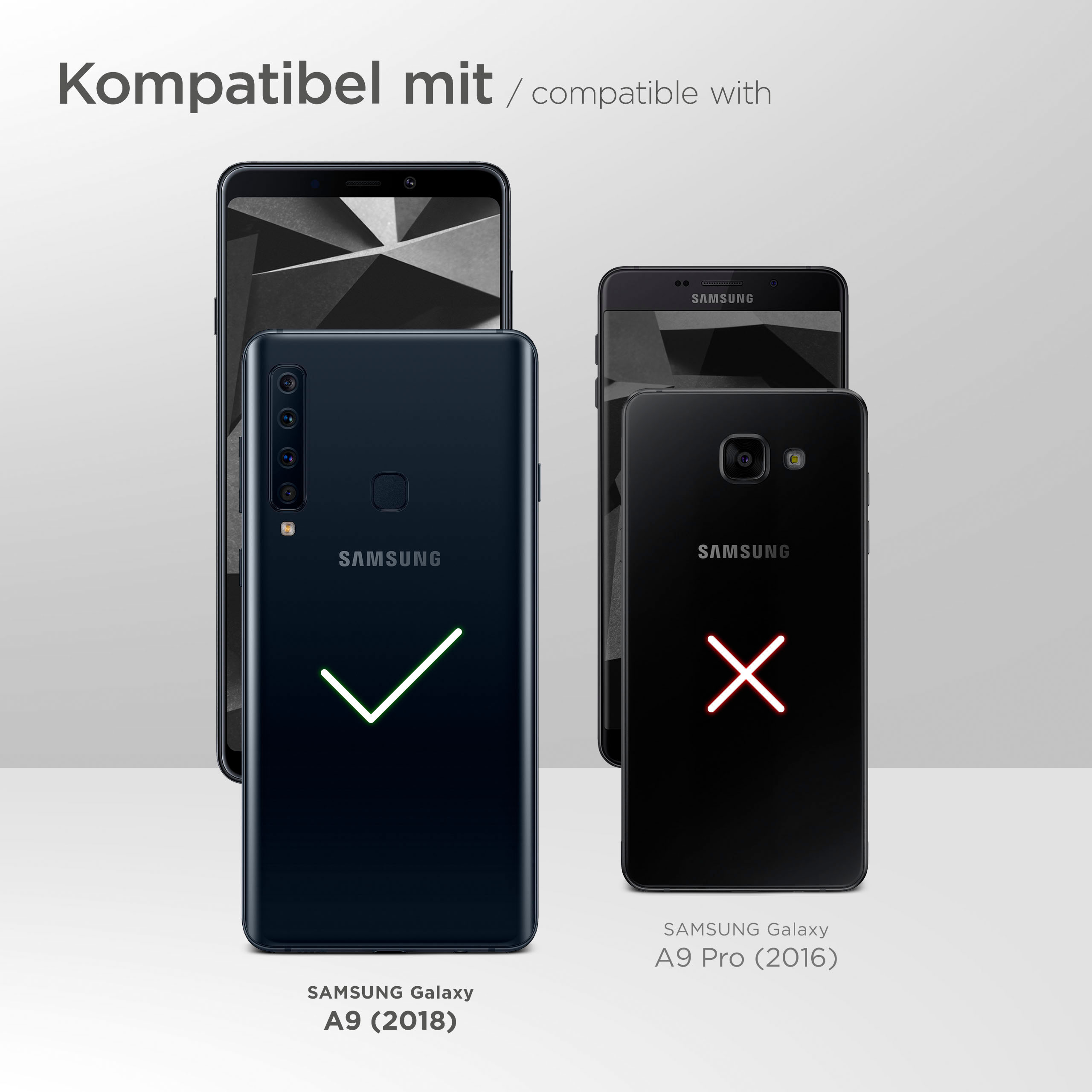 Das Bild zeigt zwei Smartphones, eines kompatibel und eines inkompatibel mit einem Case.
