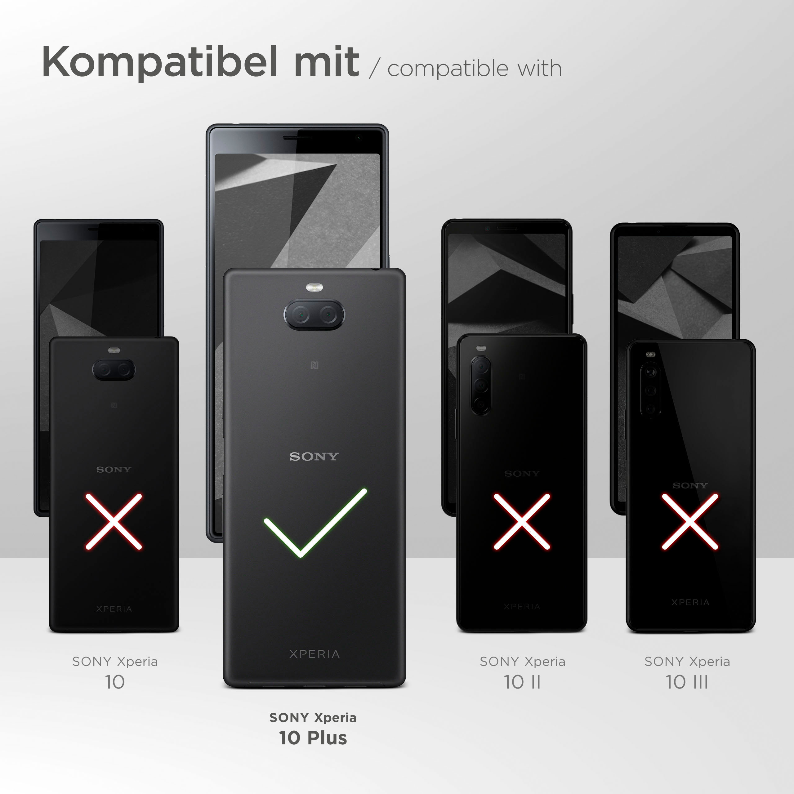 Telefone. Nur Sony 10 plus ist kompatibel. Andere haben ein rotes X darauf.