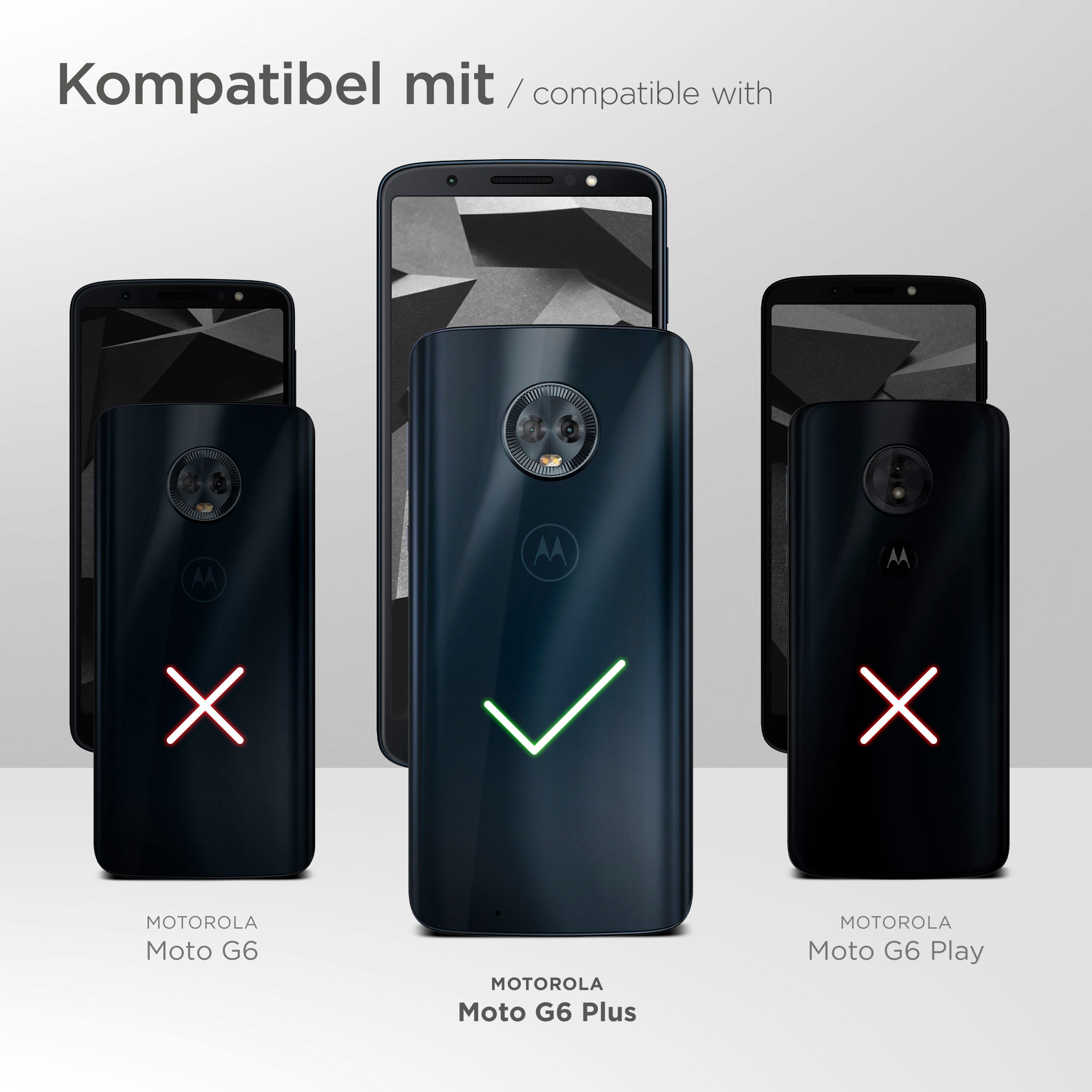 Drei Telefone, das mittlere mit Häkchen, andere mit X's, was die Kompatibilität anzeigt.
