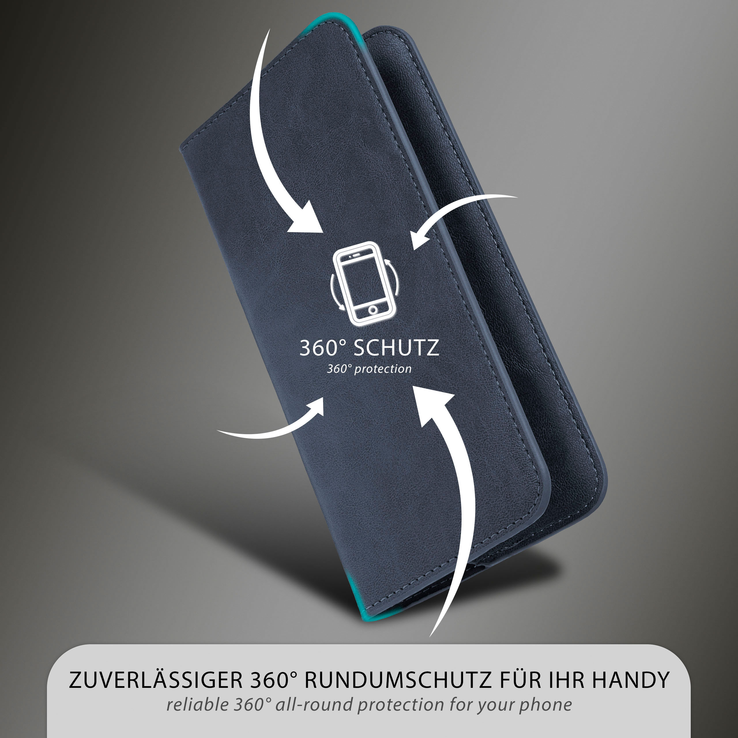 Eine Handyhülle mit braunem Leder außen und weichem, braunem Mikrofaser innen.