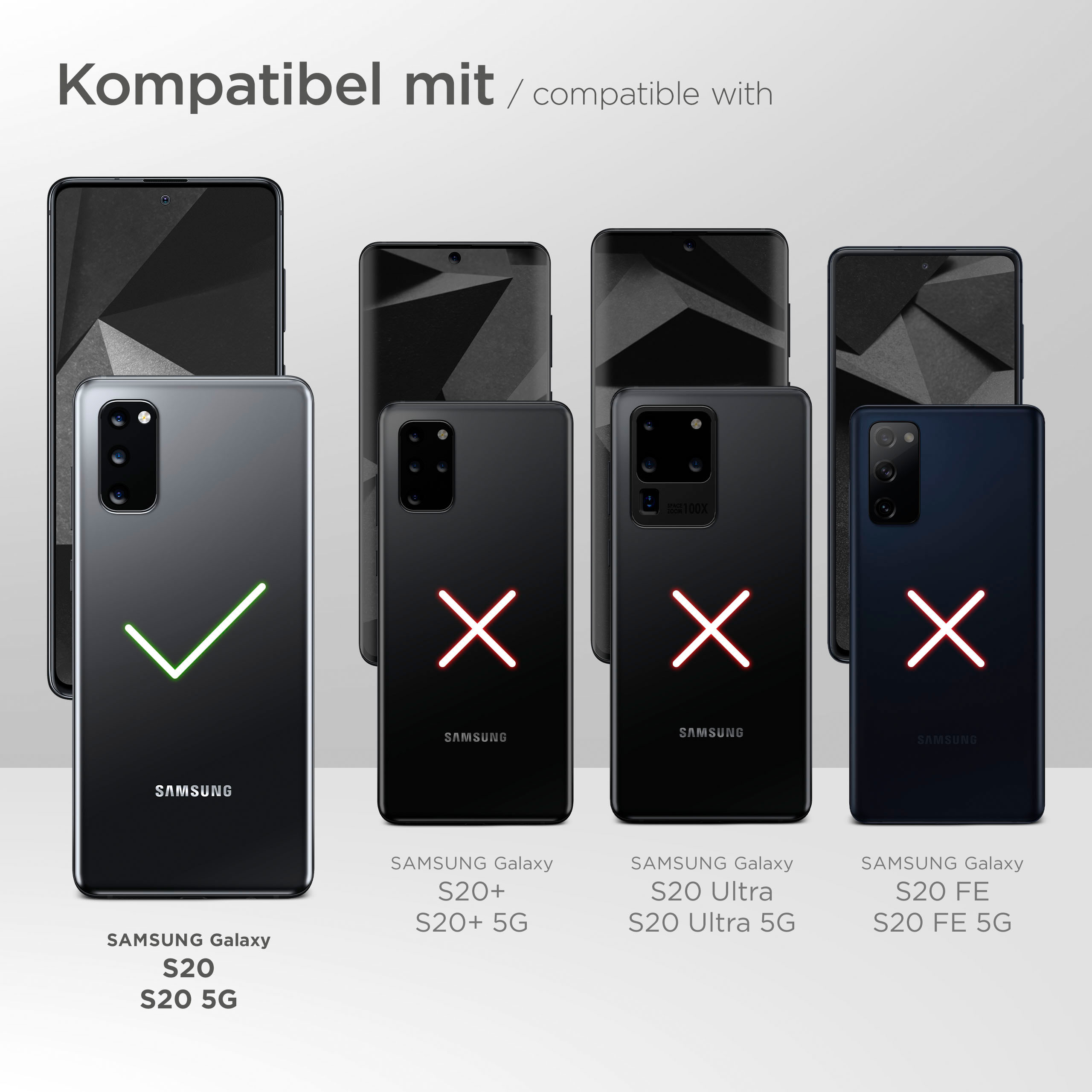 Telefone mit Häkchen und Kreuzen. Texte und Logos sind sichtbar.