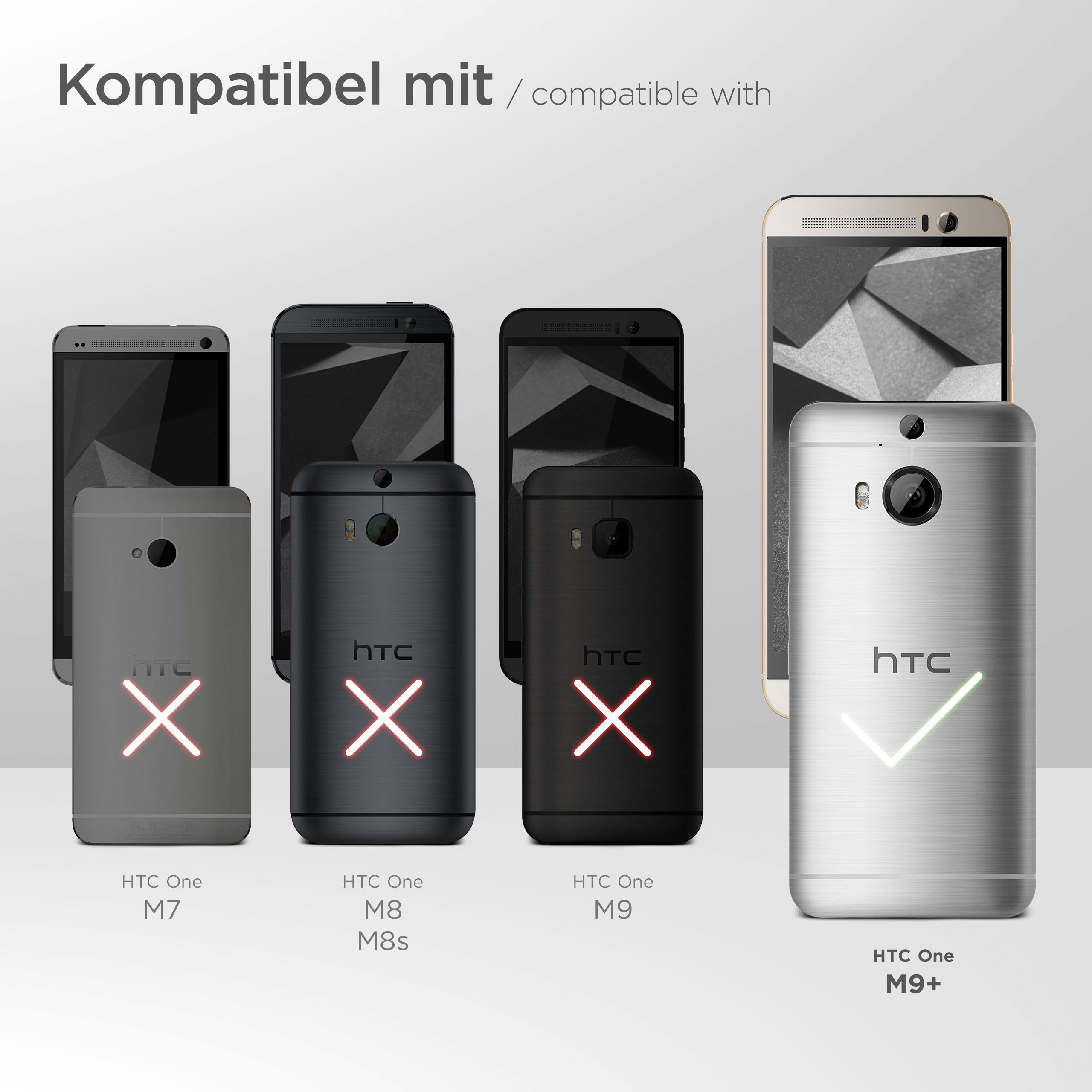 Mehrere Telefone mit Häkchen und X-Markierungen. Nur ein Telefon ist kompatibel.