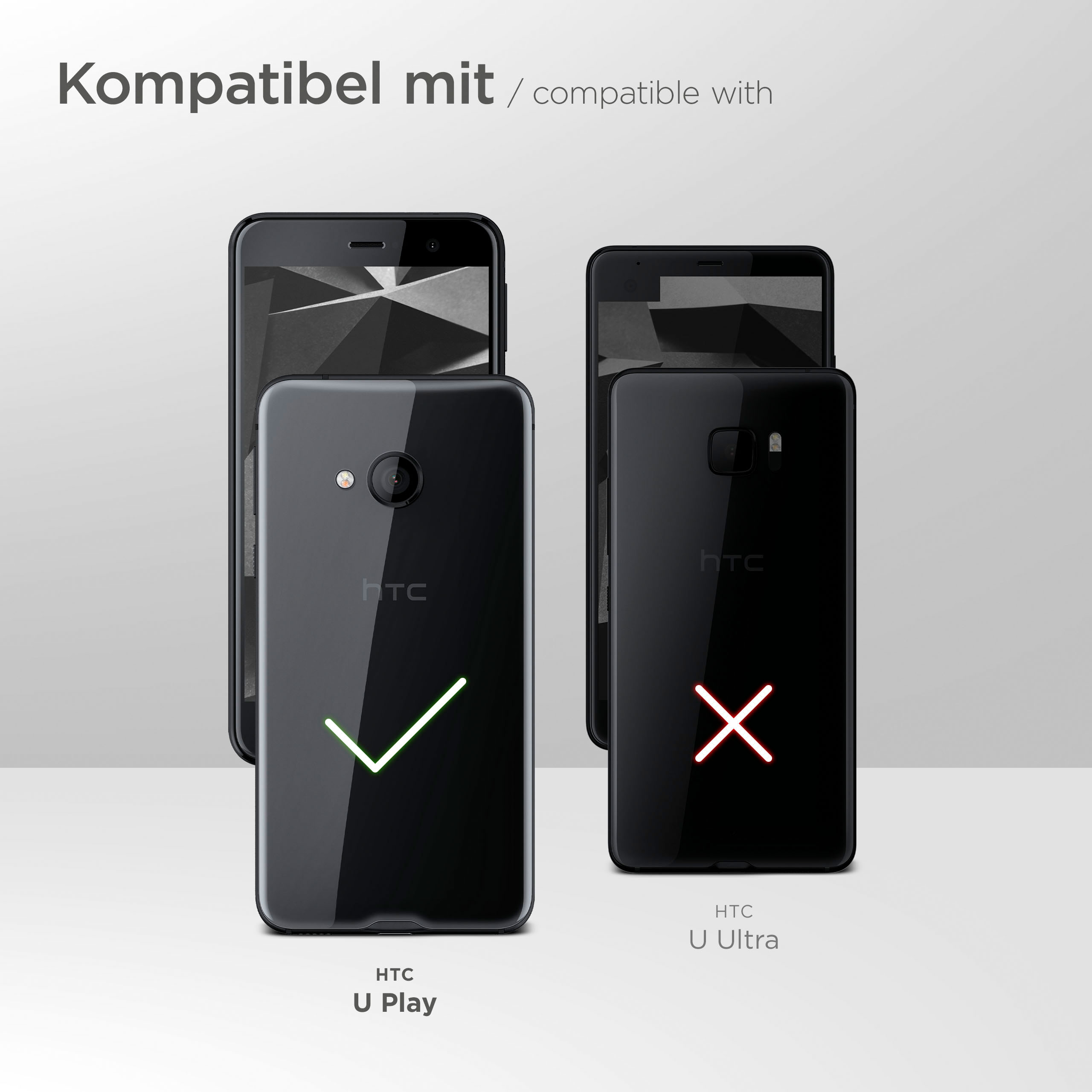 Zwei schwarze Telefone, eines mit Häkchen, das andere mit X-Markierung, auf weißem Hintergrund.