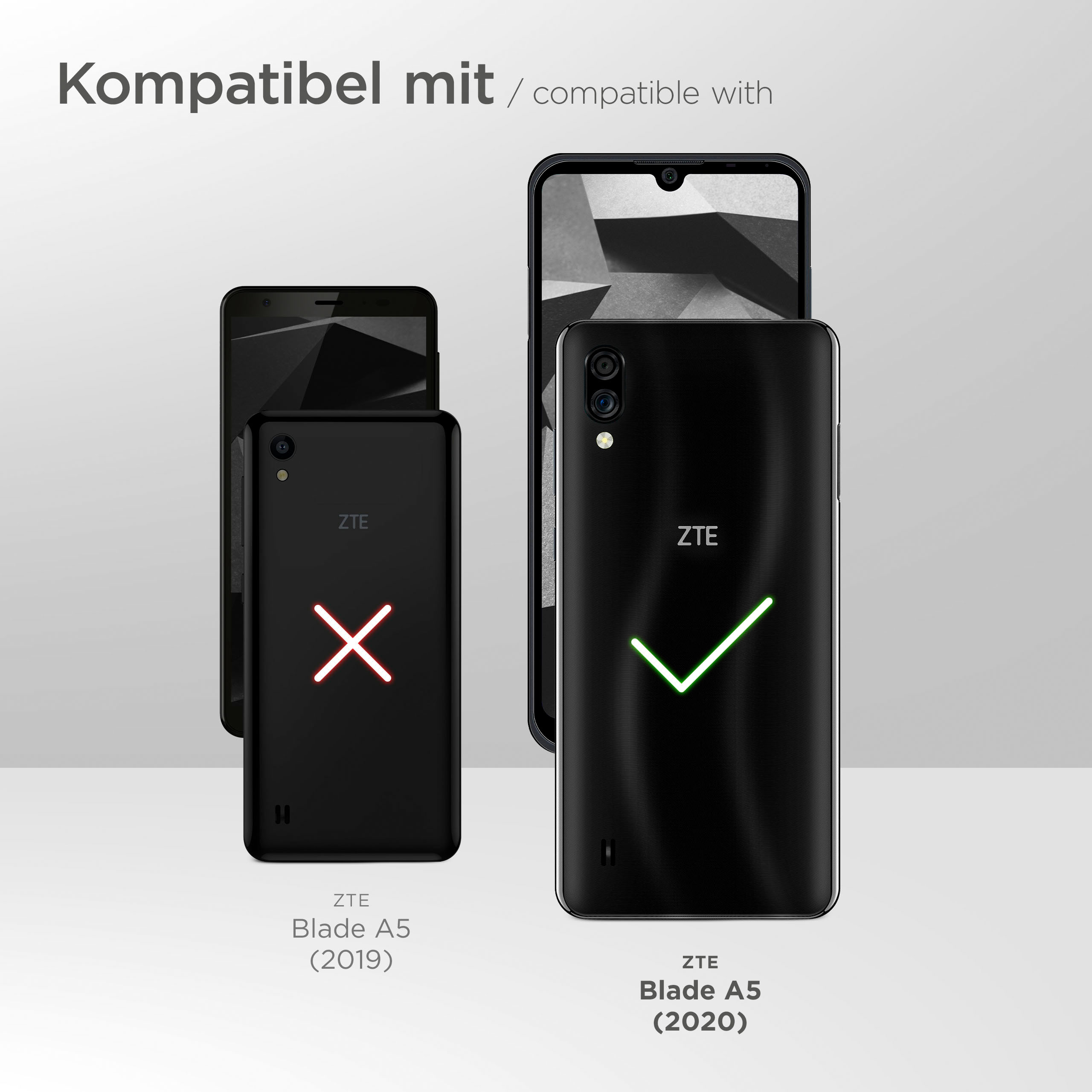 Das Bild zeigt Mobiltelefone. Einige haben ein Häkchen, andere ein X. Text: "kompatibel mit".