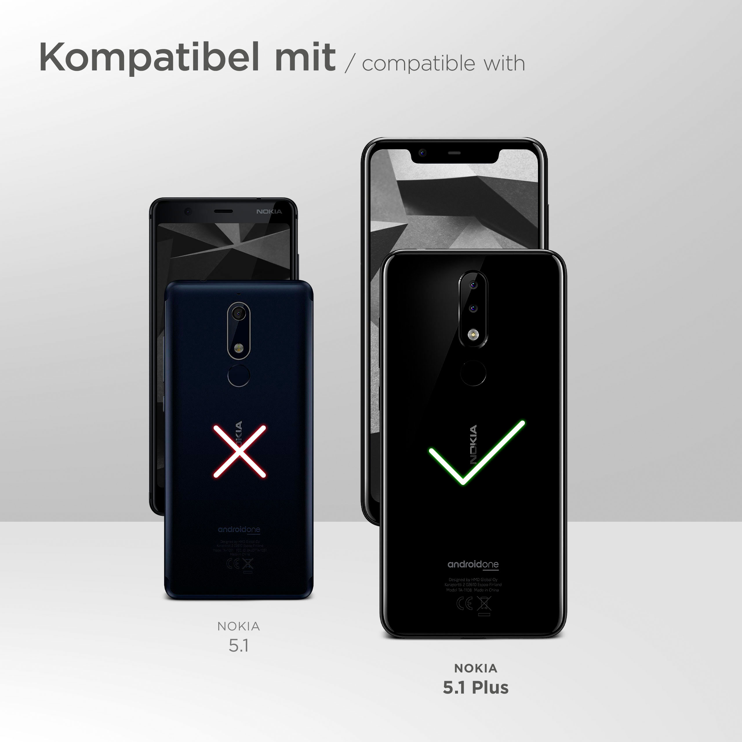 Das Bild zeigt Mobiltelefone. Einige haben ein Häkchen, andere ein X. Text: "kompatibel mit".