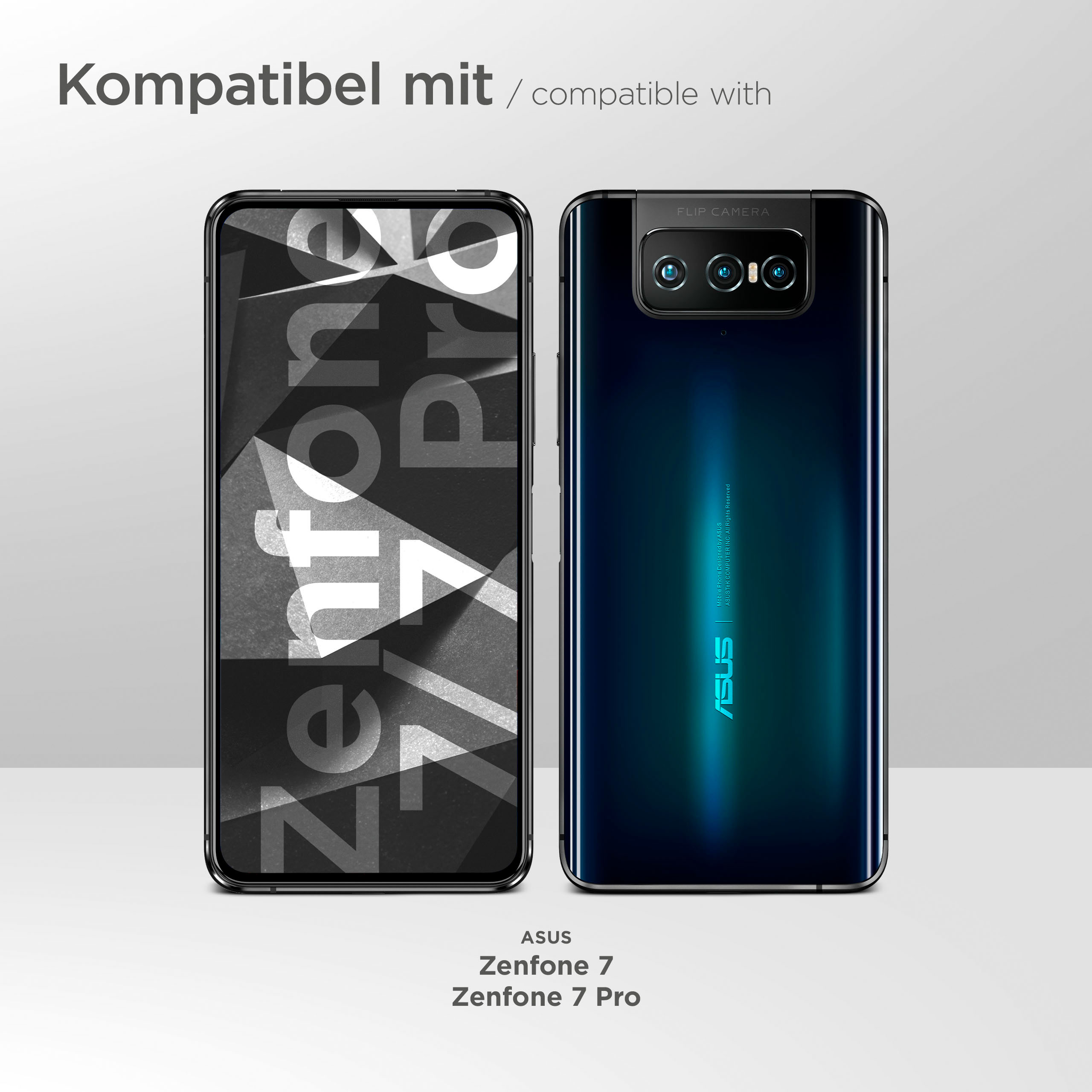 Telefonvergleich mit ASUS Zenfone 7 Pro, Text: kompatibel mit und ASUS Logos.