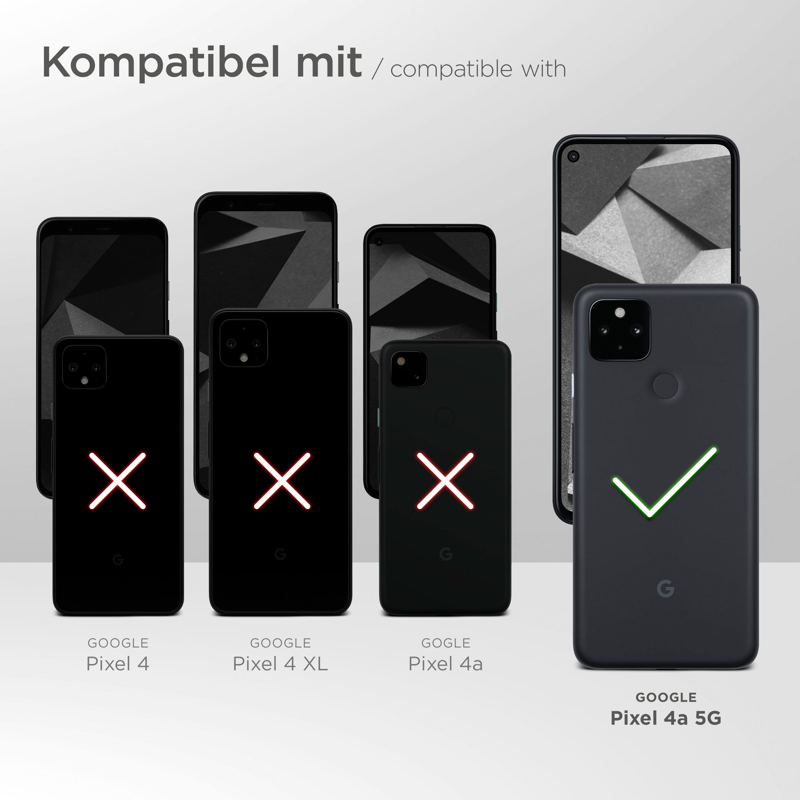 Bild zeigt Handys. Google Pixel 4a 5G ist kompatibel, andere nicht.