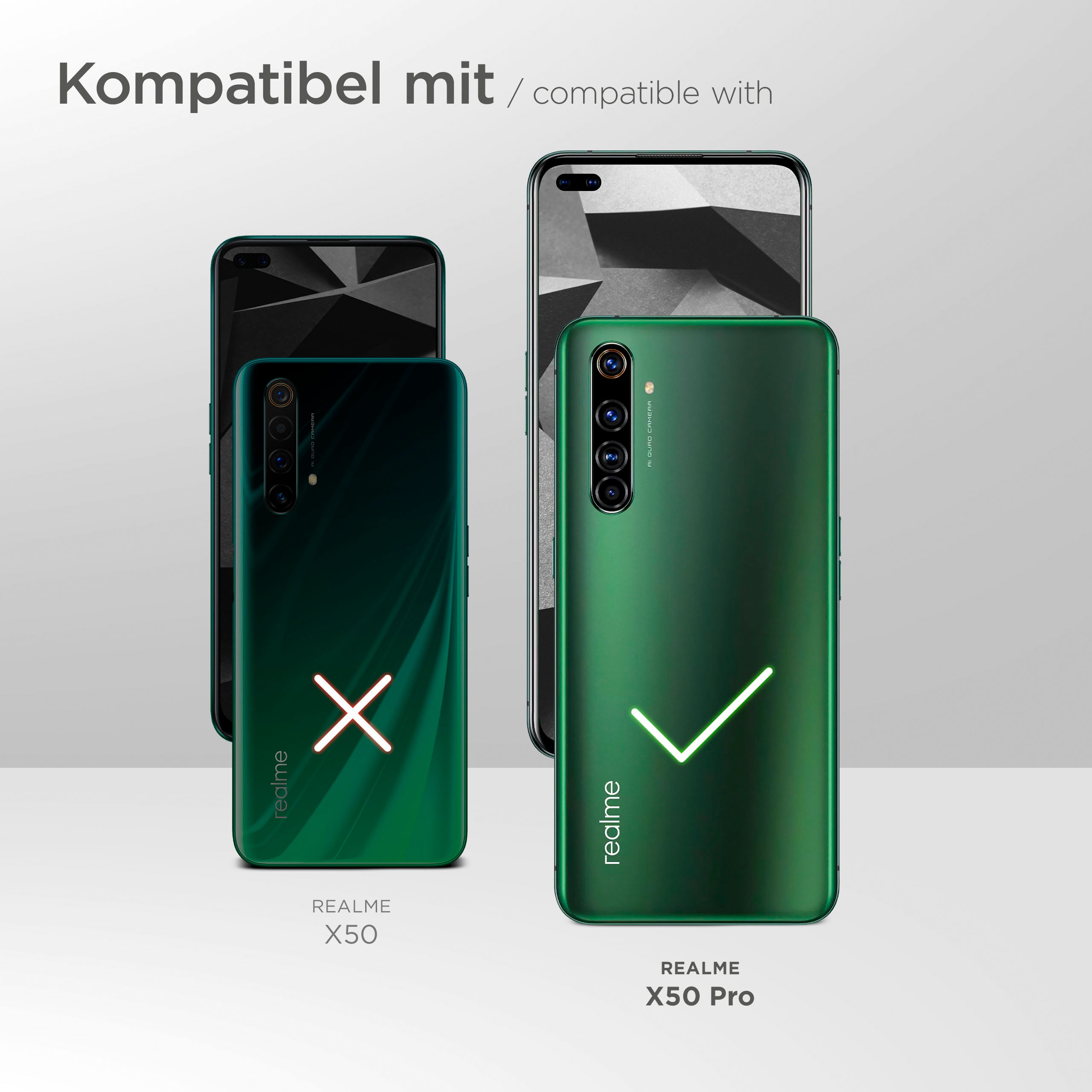 Zwei grüne Telefone, eines mit X und eines mit Häkchen, mit zwei weiteren Telefonen.