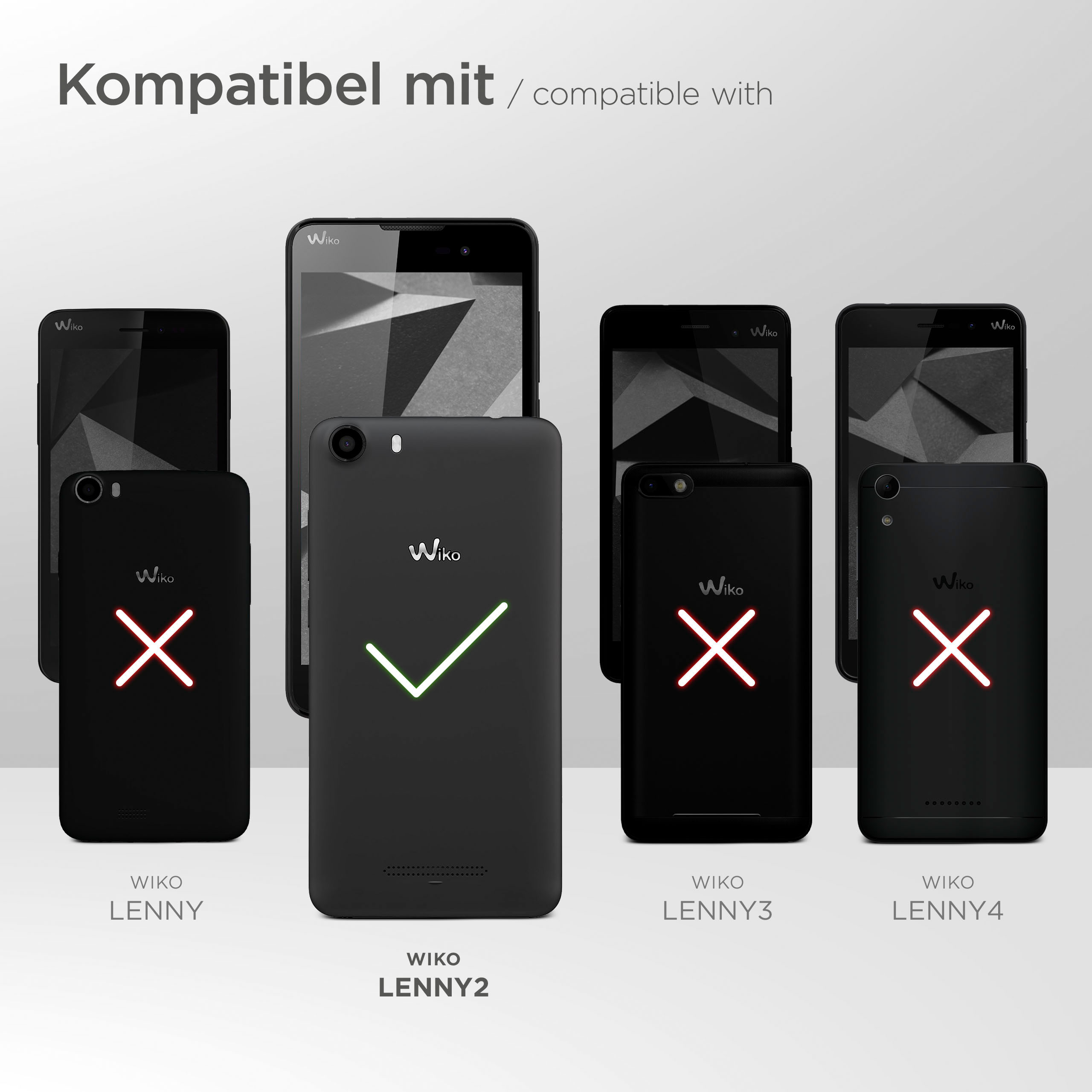 Vergleich von Wiko Lenny Handys, mit dem Lenny2 Handy in einer Hülle.