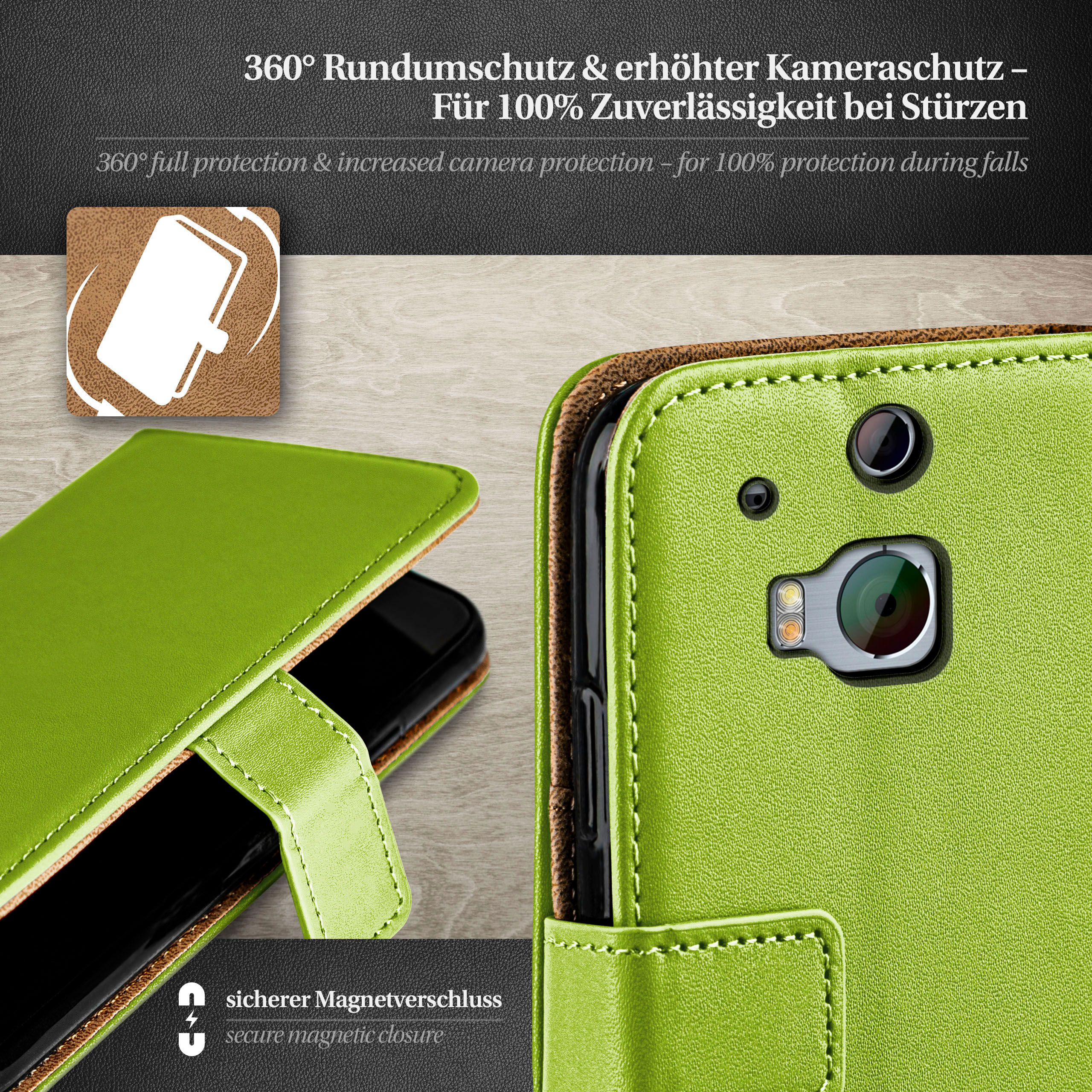 MOEX Book Case, Bookcover, M8s, / M8 HTC, One Lime-Green