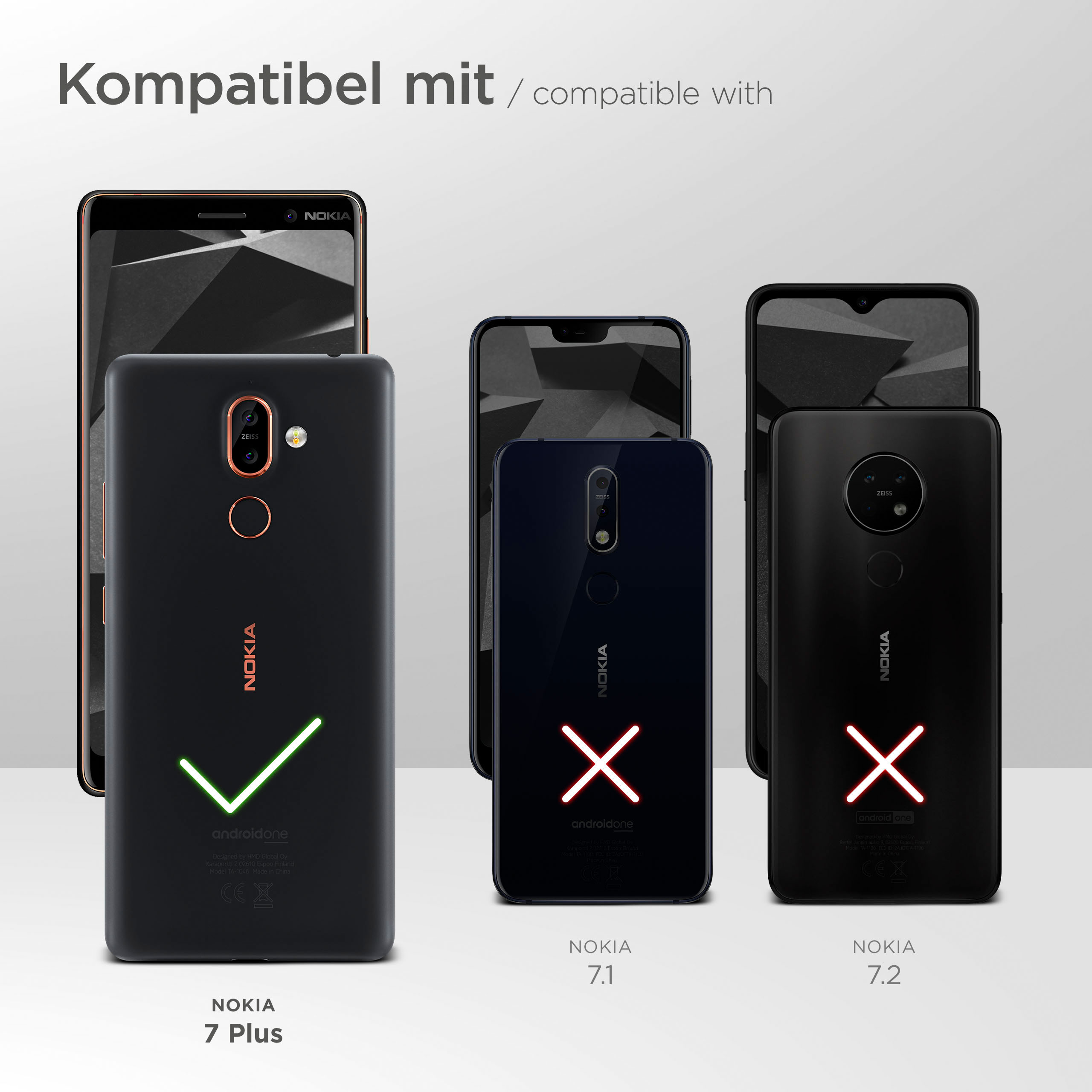 Bild kompatibler Telefone: Nokia 7 Plus mit Häkchen hervorgehoben.