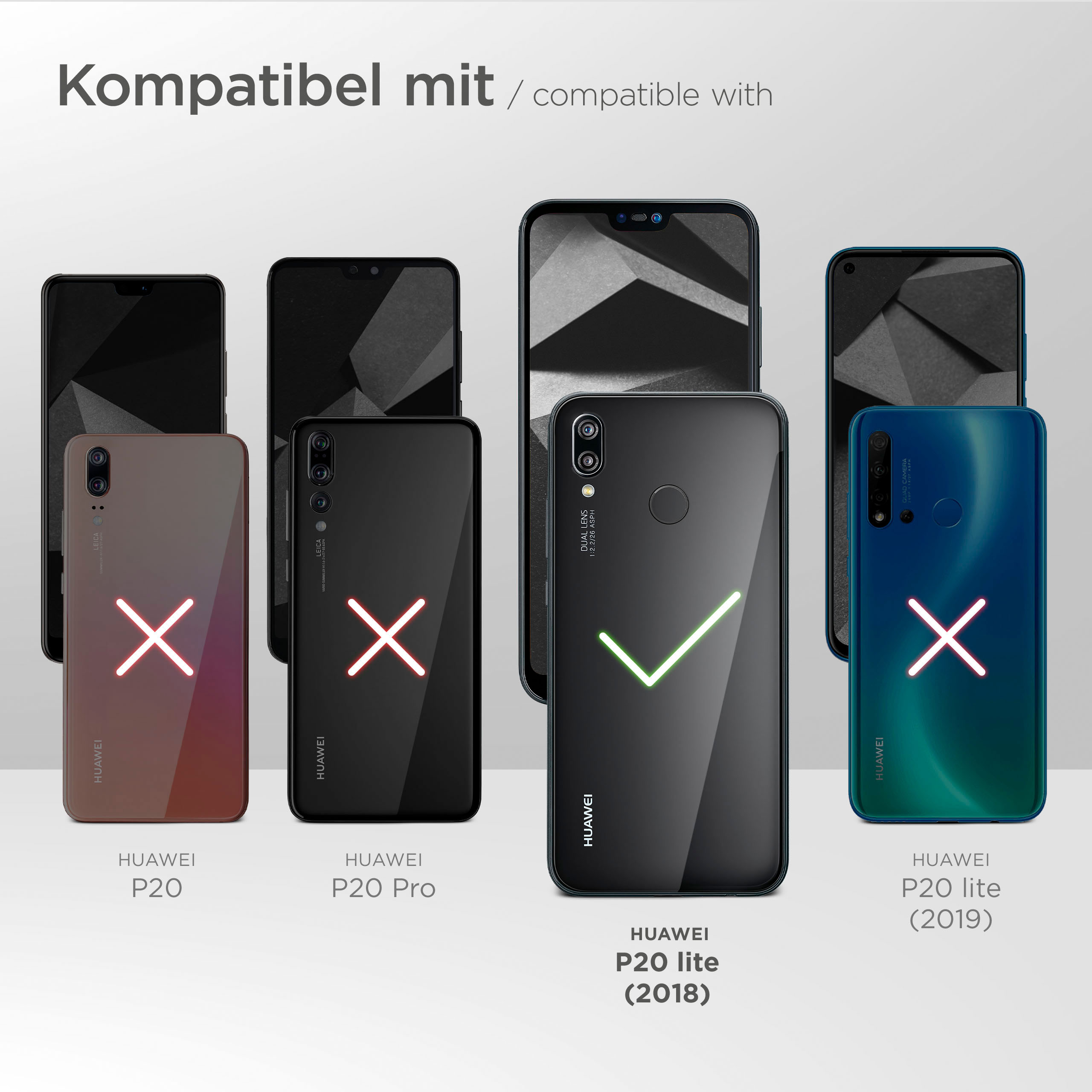 Bild zeigt Smartphones mit roten X oder grünen Häkchen, die Kompatibilität anzeigen.