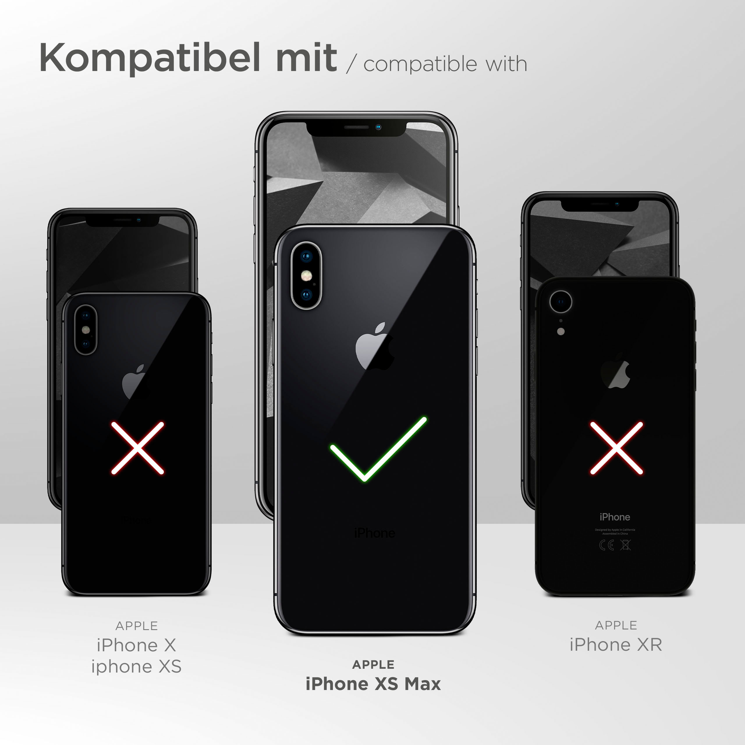 Telefon-Kompatibilitätstabelle. iPhone XS Max kompatibel, andere nicht.