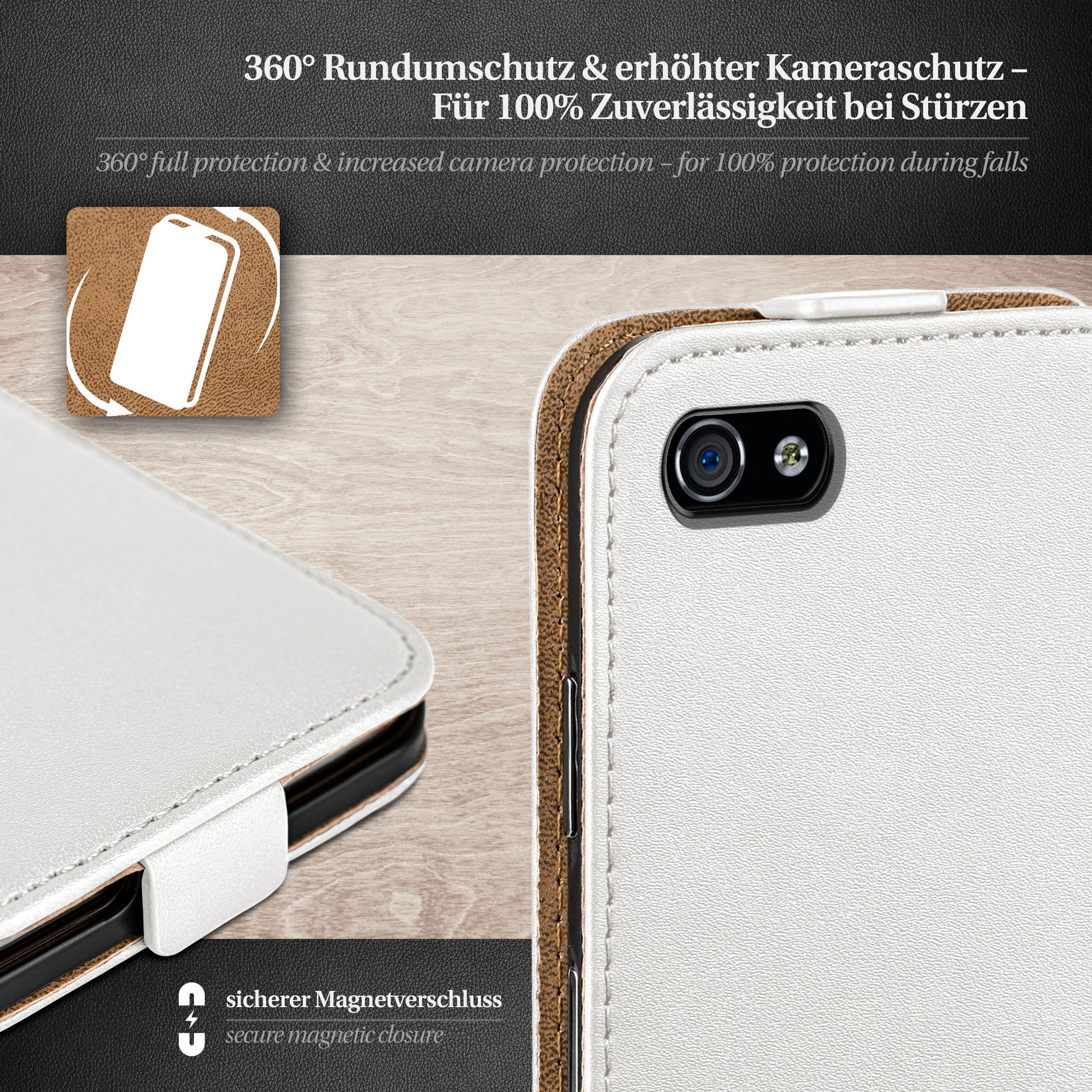 / 4, MOEX Flip iPhone Apple, iPhone Case, Pearl-White Cover, Flip 4s